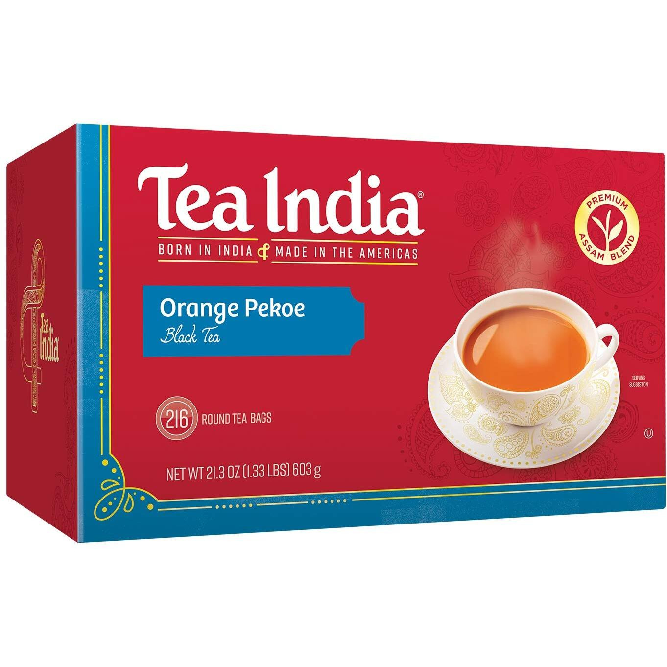 Tea India Orange Pekoe Black Tea Chai Flavorful Blend Of Black Tea & Natural Ingredients Strong Full-Bodied Traditional Indian Caffeinated Tea 216 Round Teabags