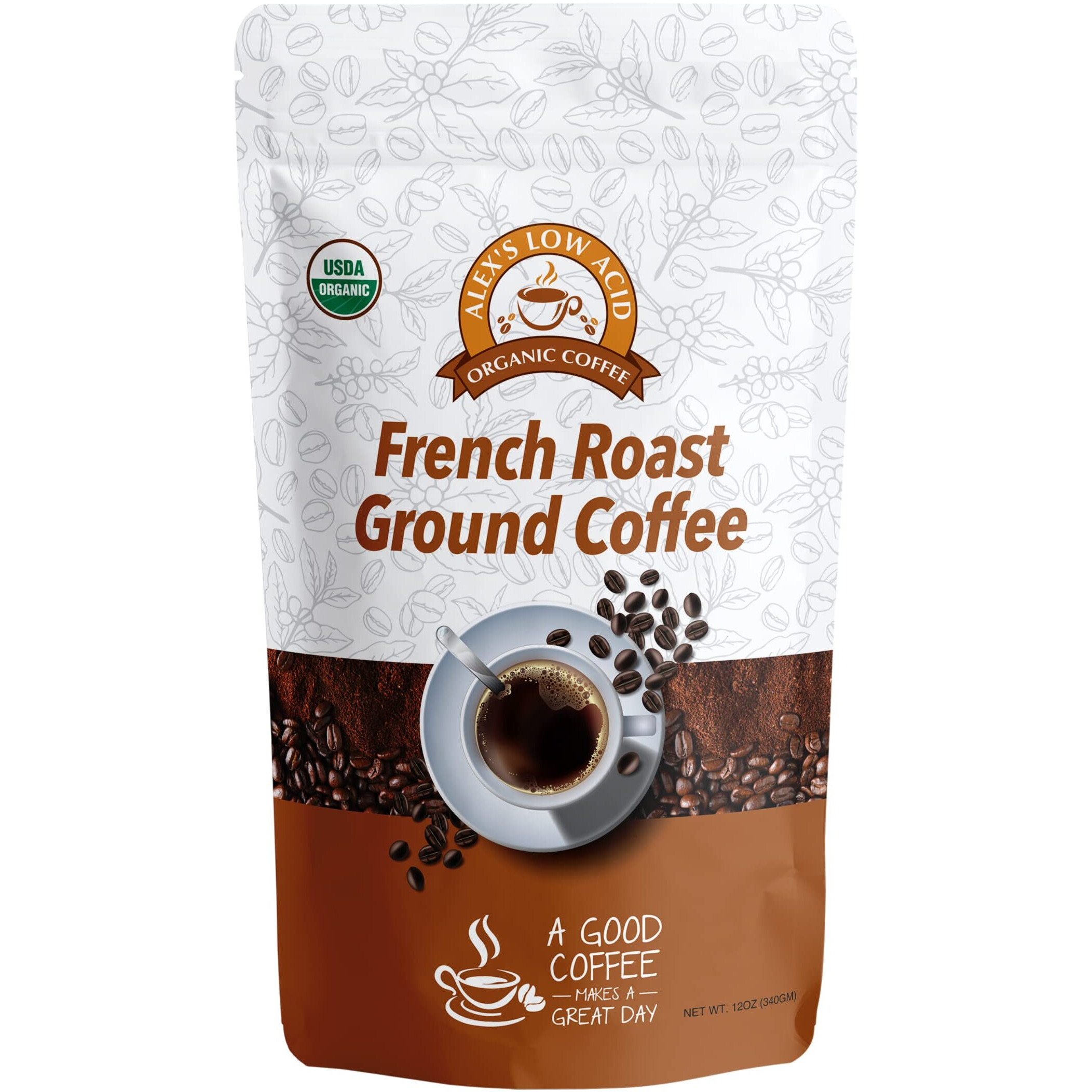 Alex's Low Acid Organic Coffee 12Oz Bag - Fresh Ground French Roast (Pack Of 1)