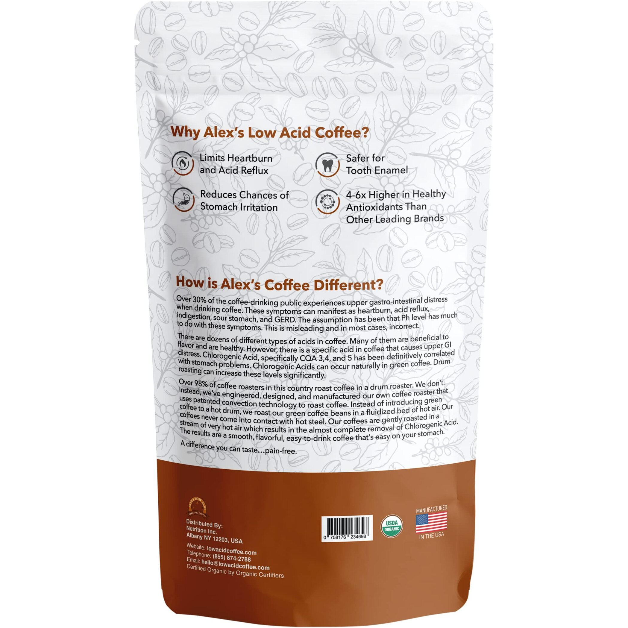 Alex's Low Acid Organic Coffee 12Oz Bag - Fresh Ground French Roast (Pack Of 1)