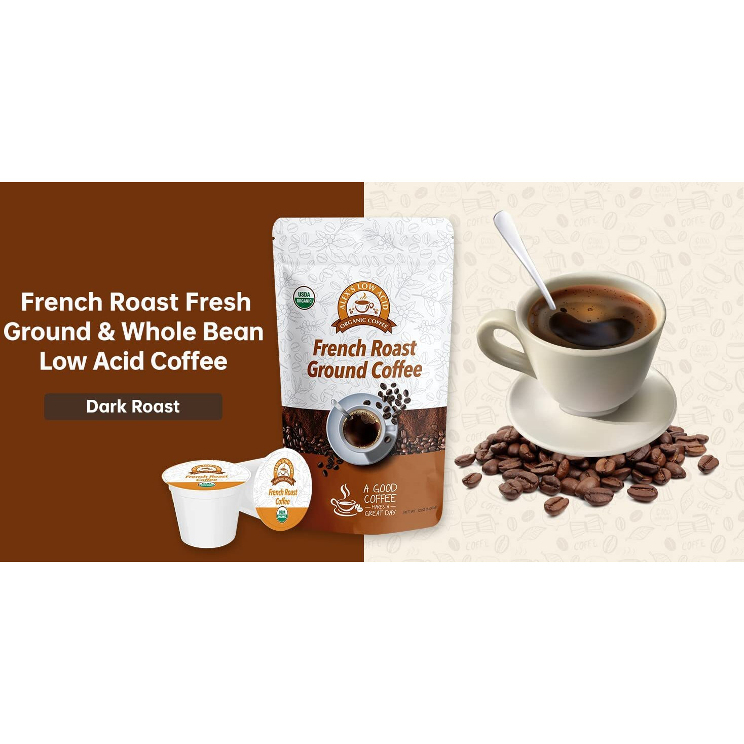 Alex's Low Acid Organic Coffee 12Oz Bag - Fresh Ground French Roast (Pack Of 1)