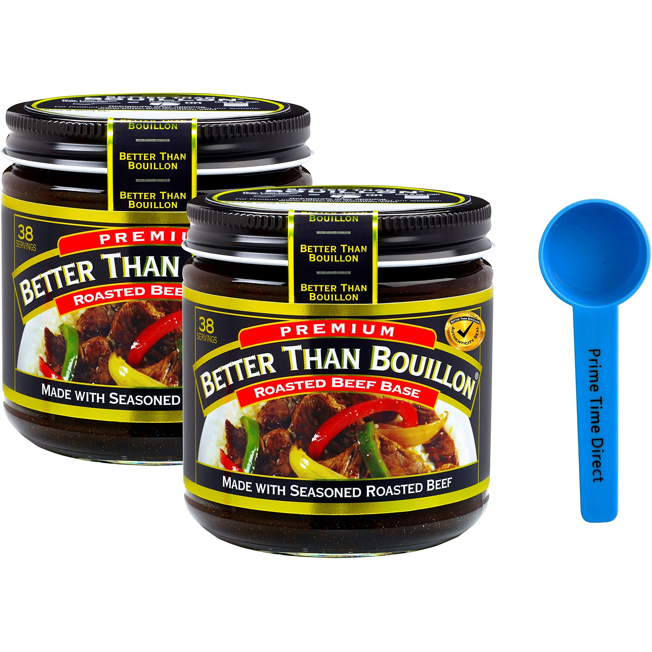 Better Than Bouillon Roasted Beef Base, 8 Oz (Pack Of 2) Bundle With Primetime Direct Teaspoon Scoop With Btb Authenticity Seal