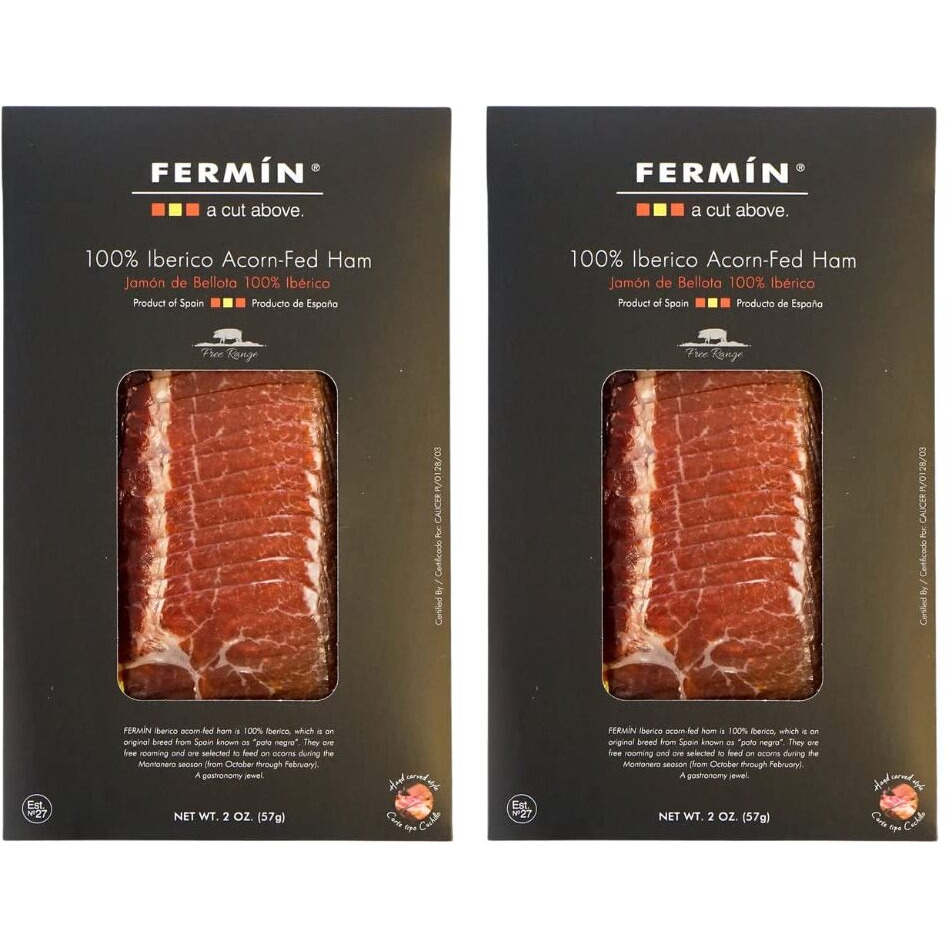 100% Iberico Acorn-Fed Ham Sliced 2 Oz (2 Pack) | Jamon De Bellota 100 % Iberico Loncheado 2 Oz (2 Pack)