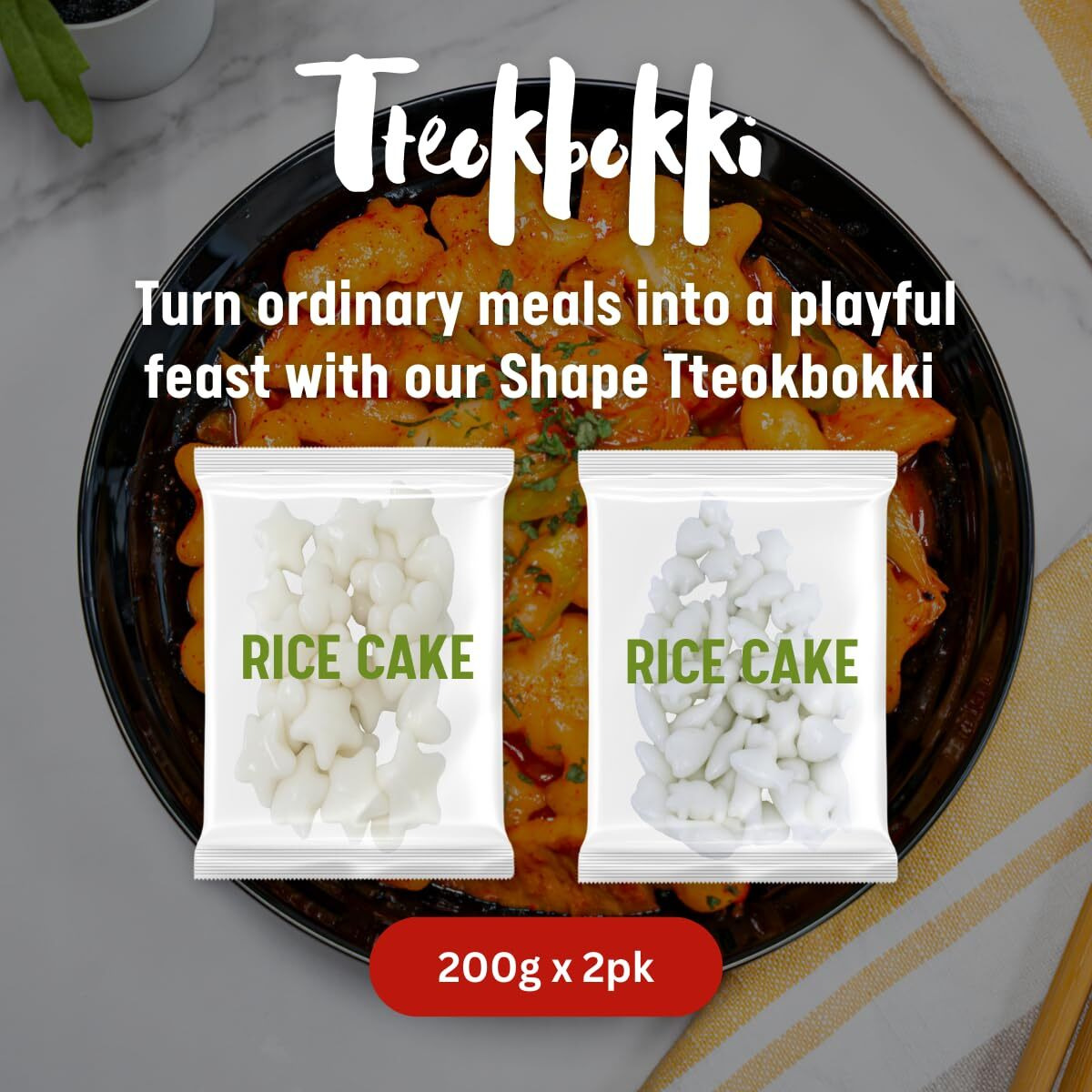 Korean Rice Cake Tteokbokki Tteok In Fun Shaped, Chewy, Sticky Rice Cakes - Vegan, Non-Gmo, Gluten Free, K-Food Staple, Convenient And Easy To Cooking -14.10 Oz Pack (2 X 7.05Oz)