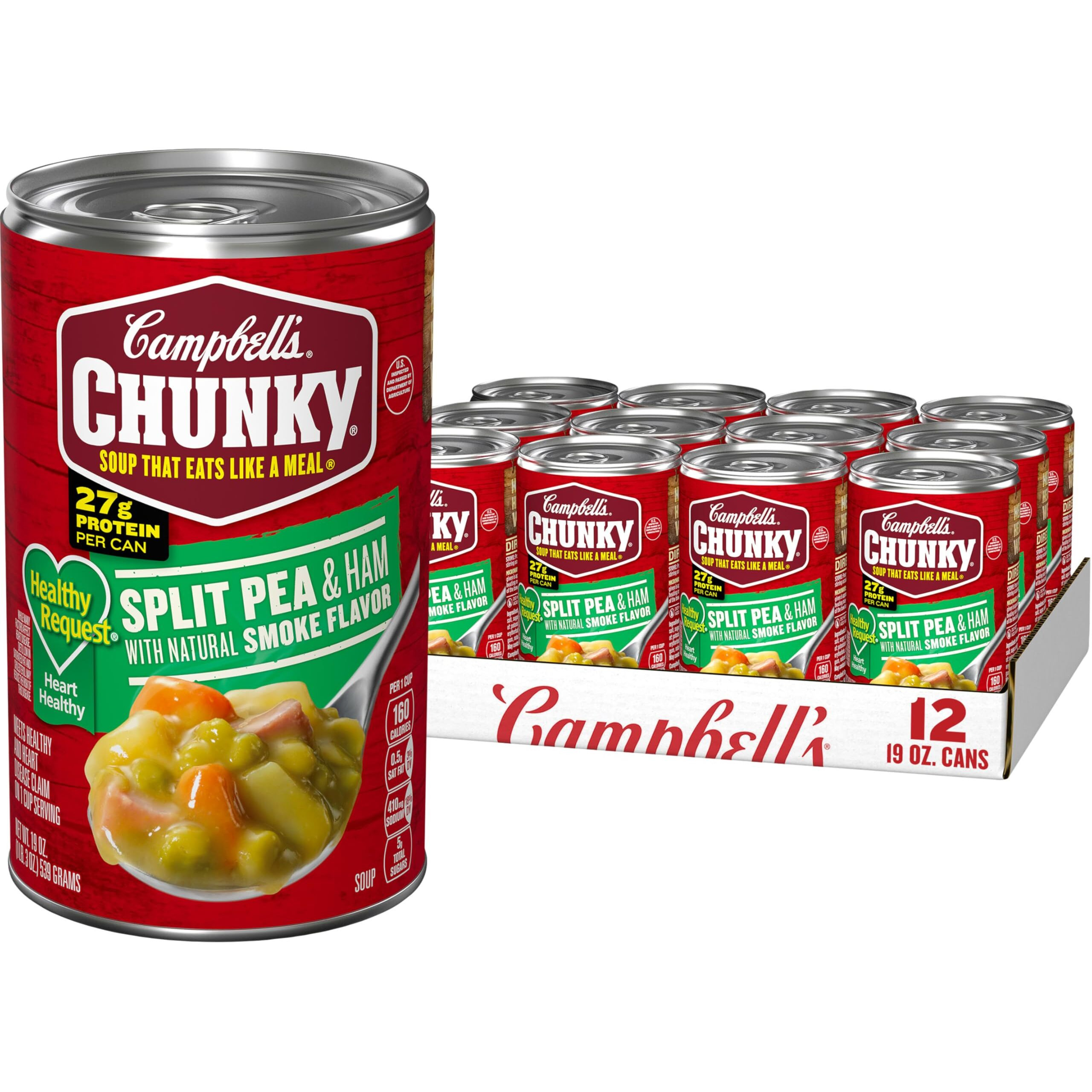 Campbells Chunky Healthy Request Soup, Split Pea Soup With Ham, 19 Oz Can (Case Of 12)