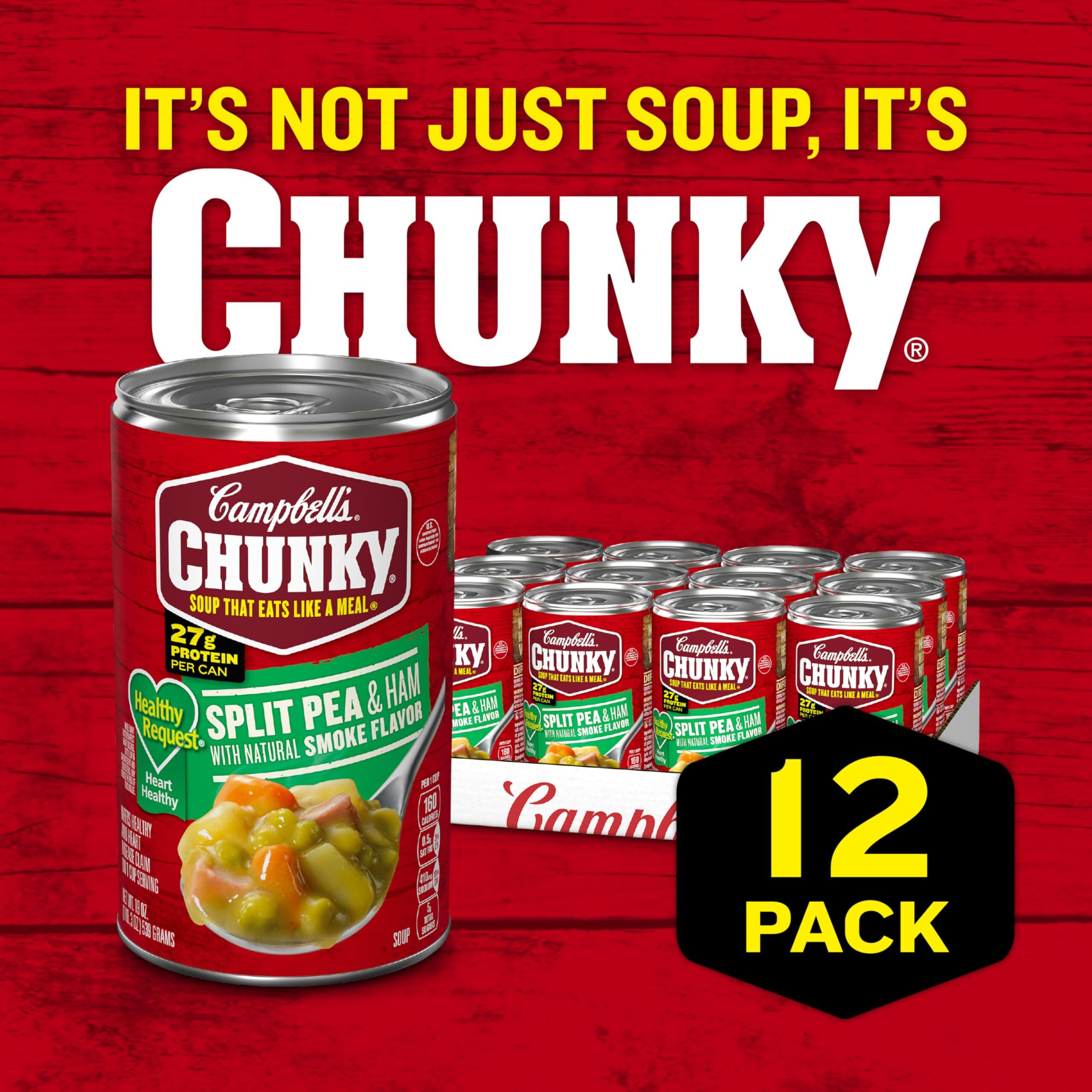Campbells Chunky Healthy Request Soup, Split Pea Soup With Ham, 19 Oz Can (Case Of 12)