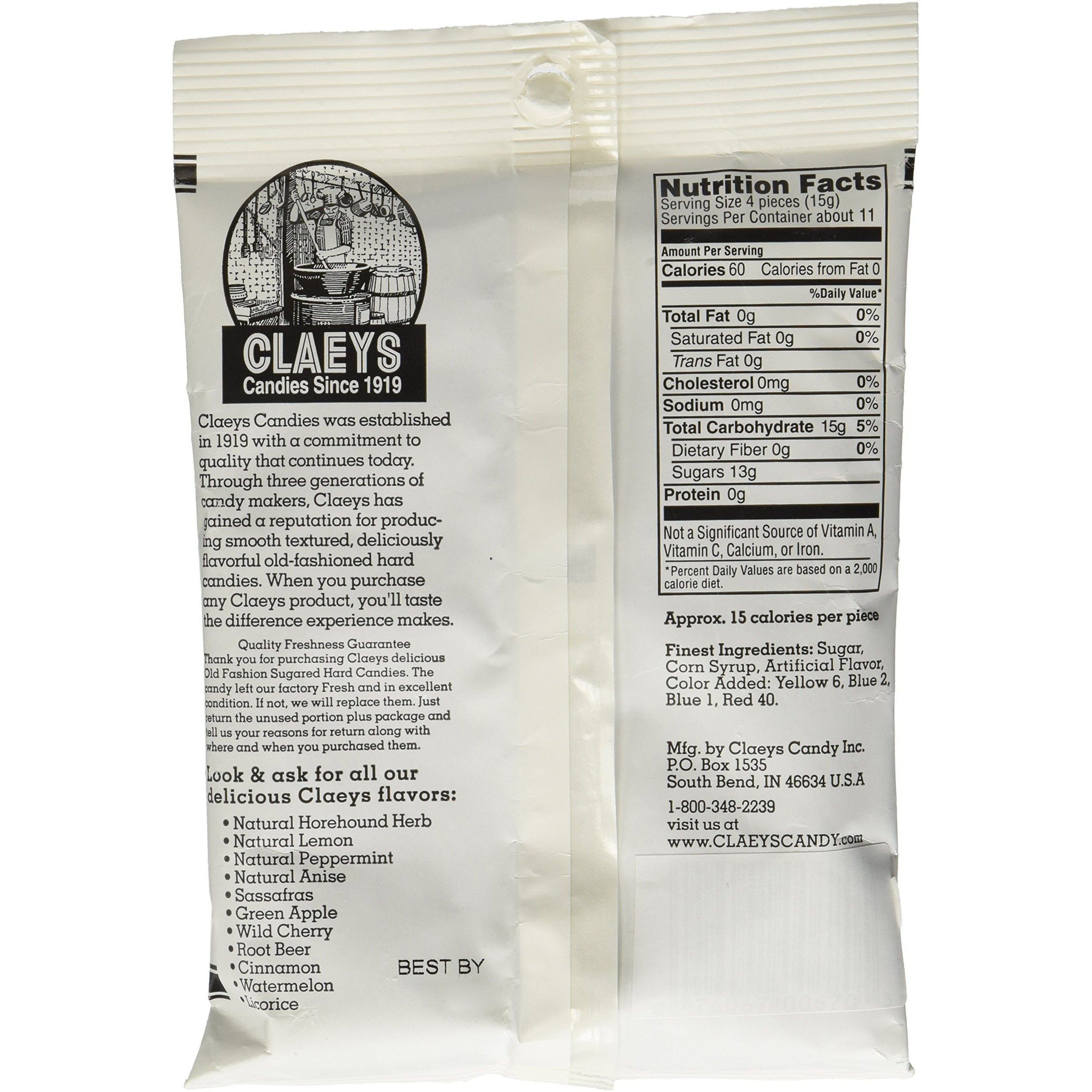 Claeys Candies Licorice - Old Fashioned Hard Candy - Artificially And Naturally Flavored - Fat-Free - 6 Ounce - 6-Pack