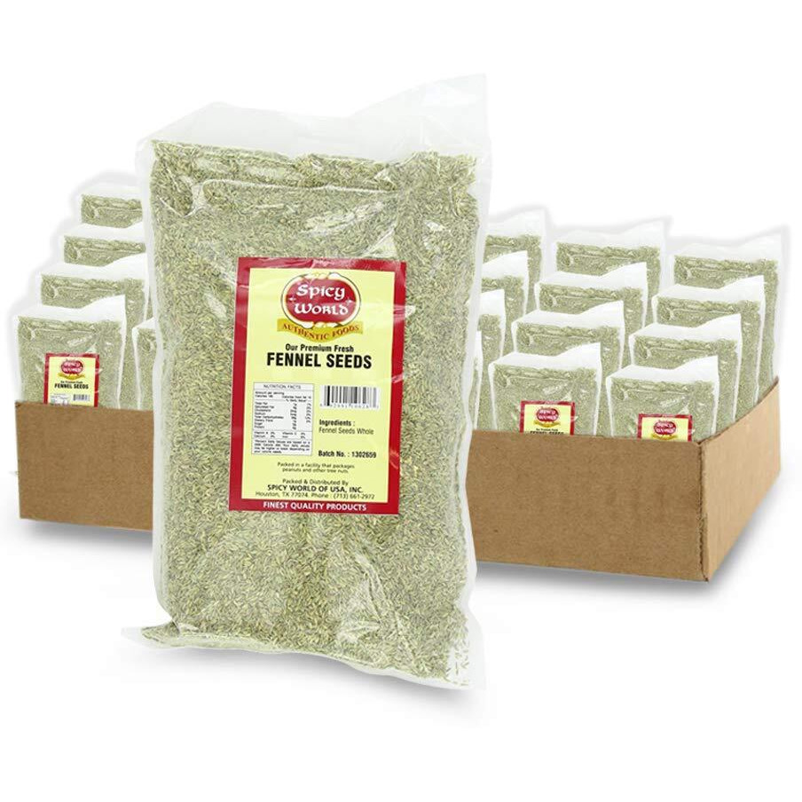 Spicy World Whole Fennel Seeds 5 Pound Bulk - All Natural (Green Saunf) (Pack Of 4)