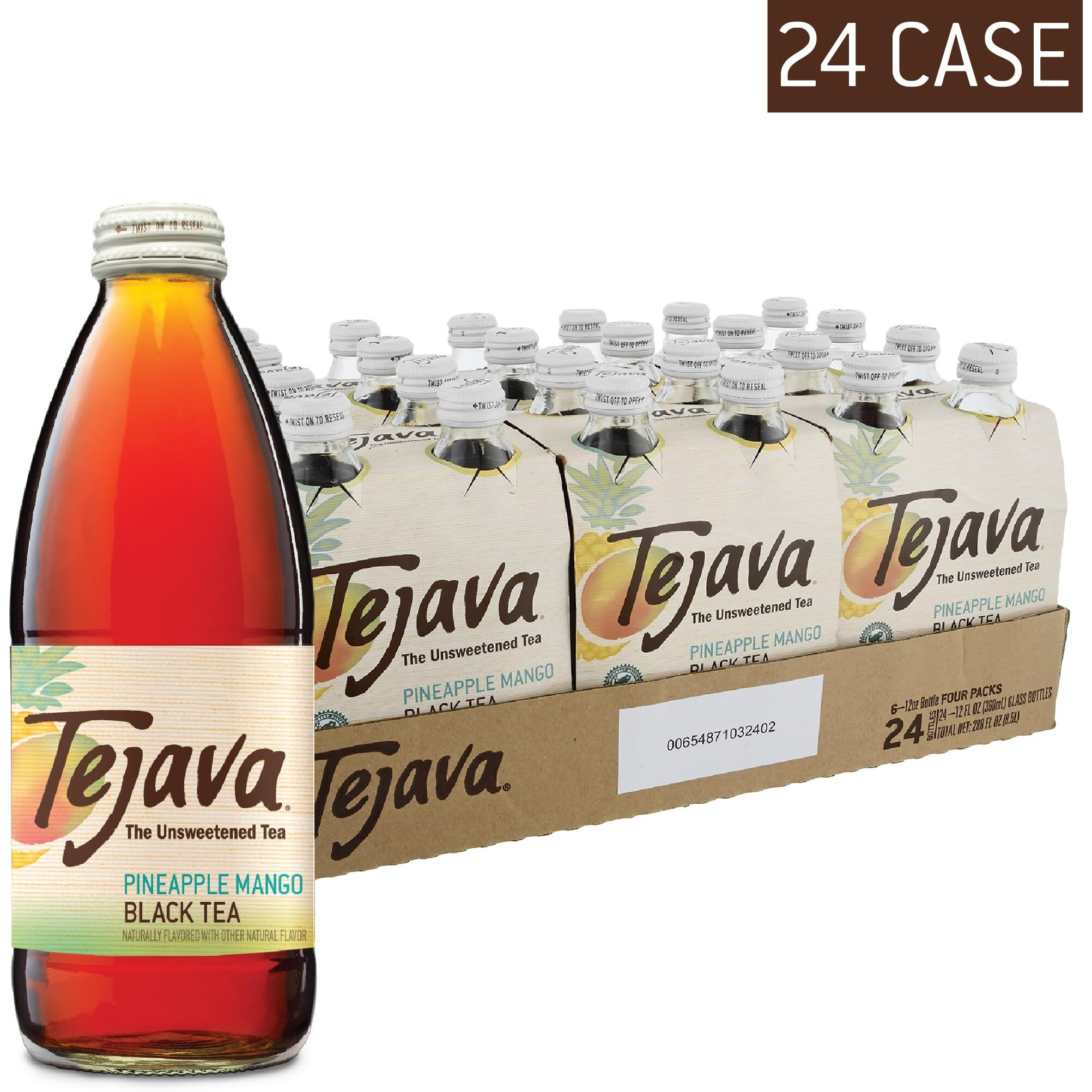 Tejava Pineapple Mango Black Iced Tea, 24 Pack, 12Oz Glass Bottles, Unsweetened, Non-Gmo, Kosher, No Sugar Or Sweeteners, No Calories, No Preservatives, Brewed In Small Batches