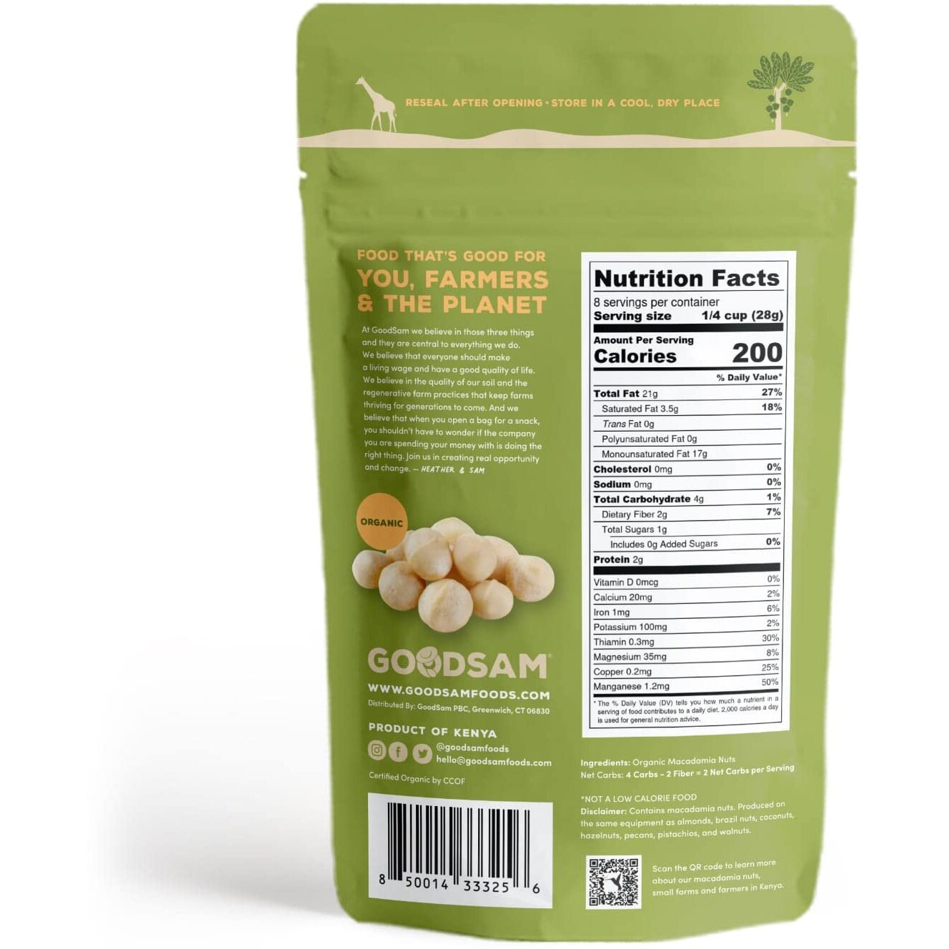 Goodsam Organic Raw Macadamia Nuts 0.5 Lb, Unsalted, Gluten Free, Non Gmo, Vegan, Keto, Regenerative Farming, Direct Trade