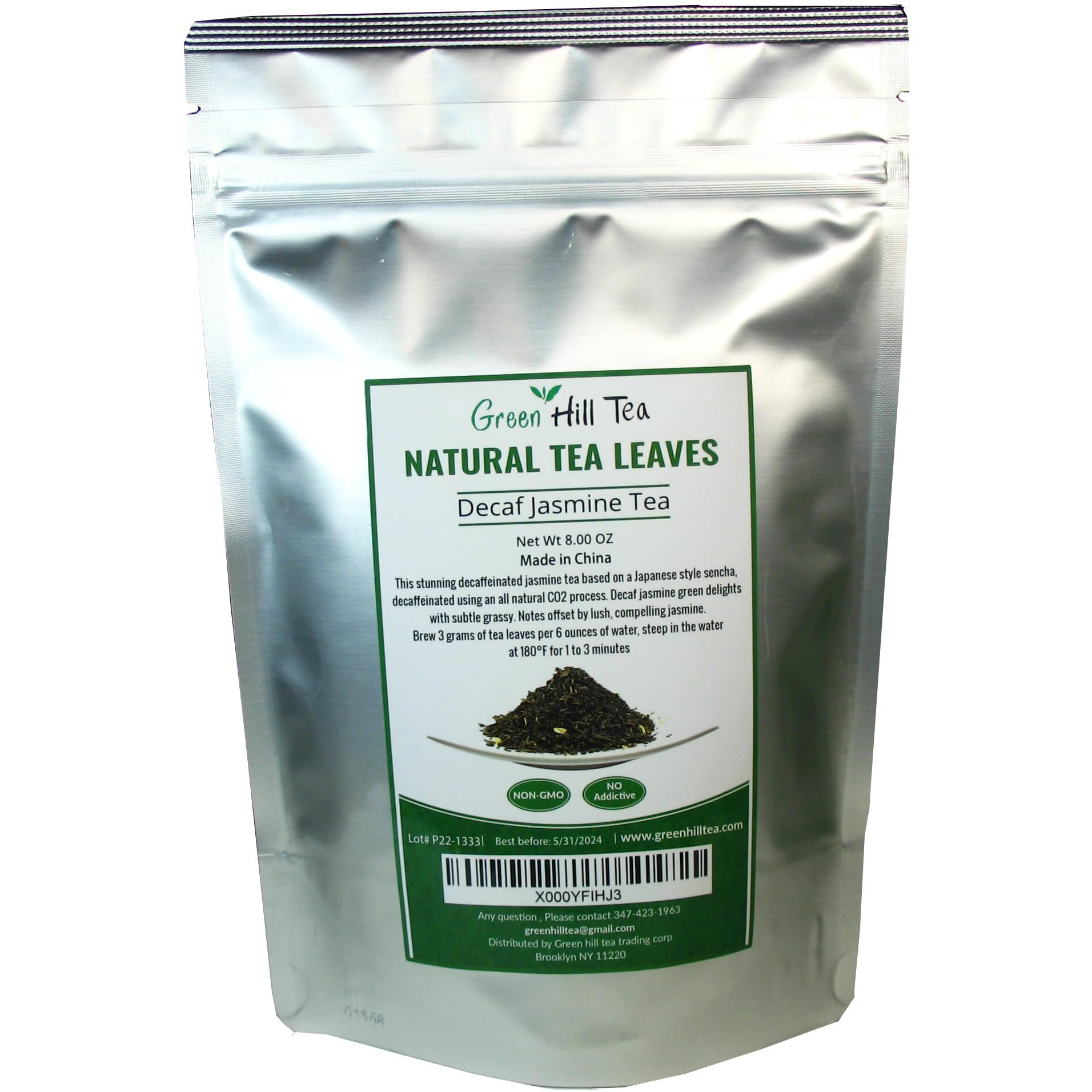 Decaf Jasmine Tea, Green Tea Co2 Naturally Processed Caffeine-Free Tea - 8 Oz Bag