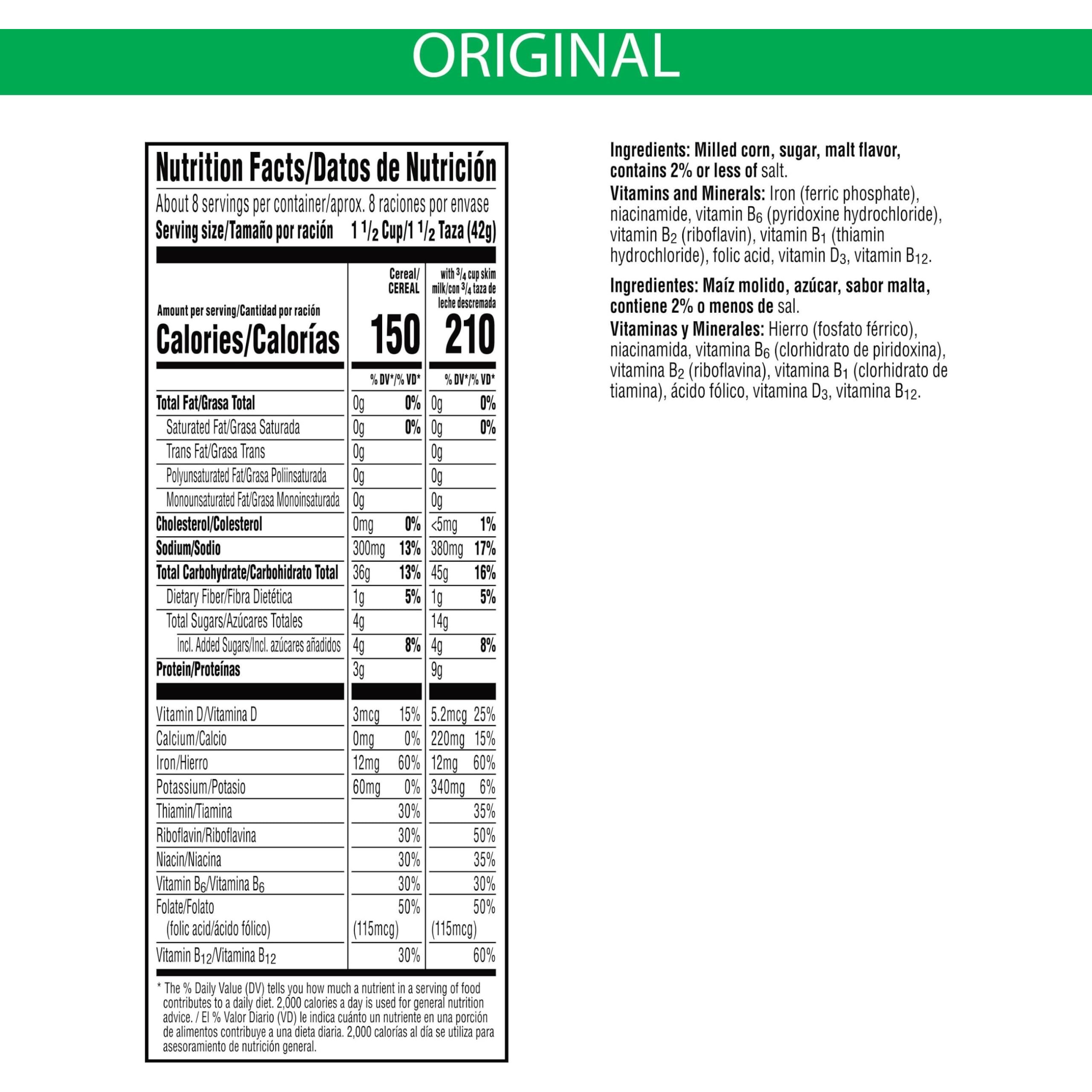 Kelloggs Corn Flakes Cold Breakfast Cereal, 8 Vitamins And Minerals, Healthy Snacks, Family Size, Original (4 Boxes)