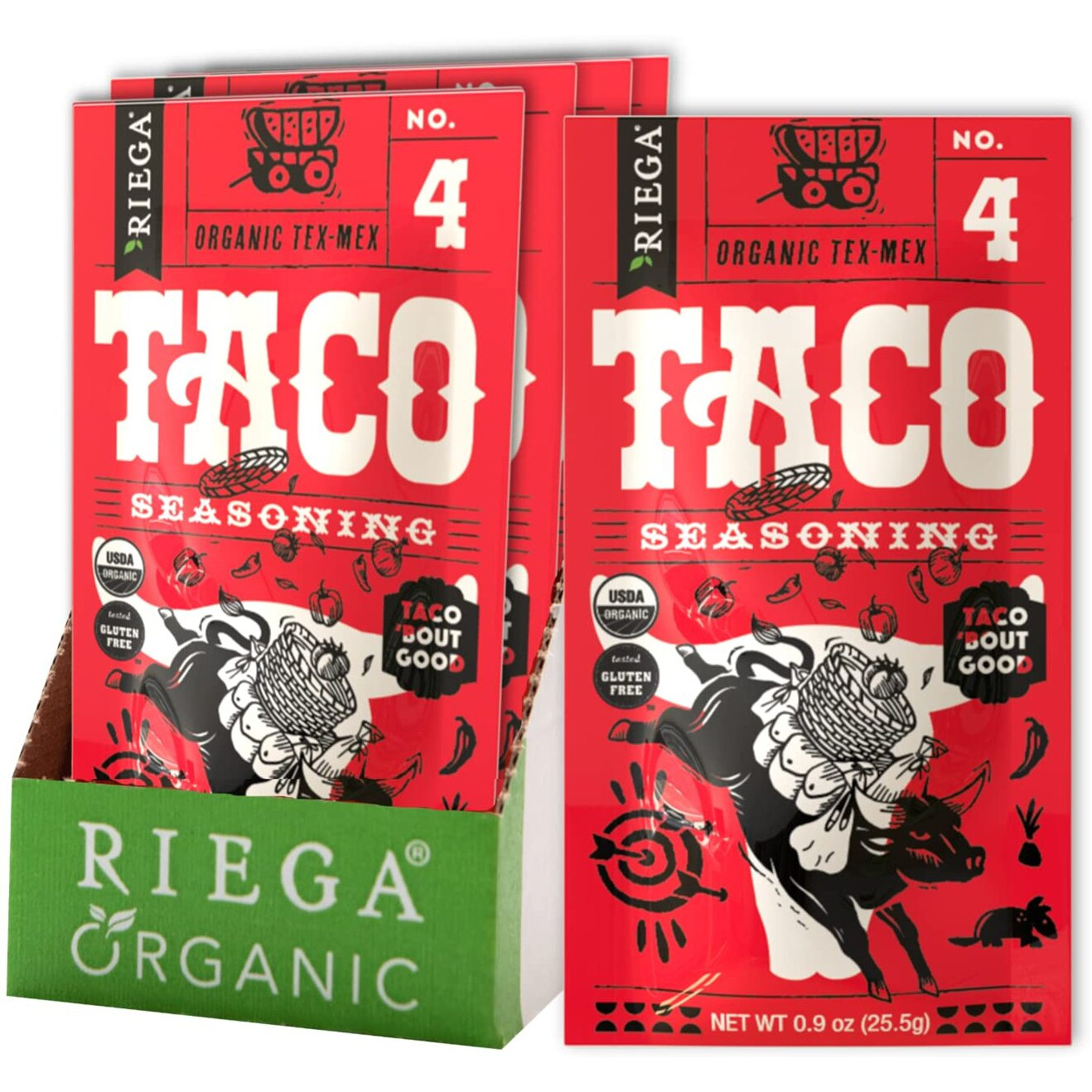 Riega Organic Taco Seasoning, Perfect Tex Mex Spice Mix For Taco Tuesday And Chili 0.9 Ounce (Pack Of 8)