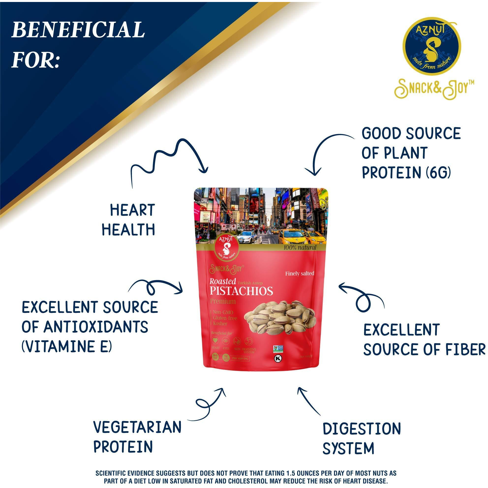 Aznut Turkish Antep Roasted Salted Pistachios 3 Lb, 100% Natural Premium Quality Class A, Non Gmo Project Certified, Kosher Certified, Great Snacks, Resealable Bag 3 Lb