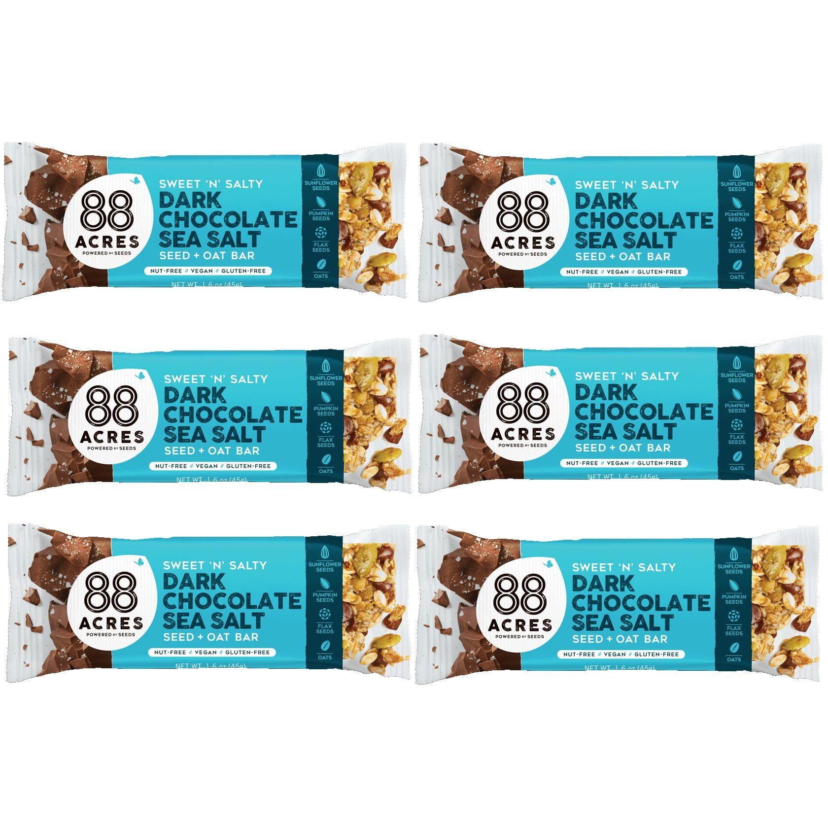 88 Acres Granola Bars | Gluten Free, Nut-Free Oat And Seed Snack Bar | Vegan & Non Gmo | 6 Pack (Dark Chocolate Sea Salt))