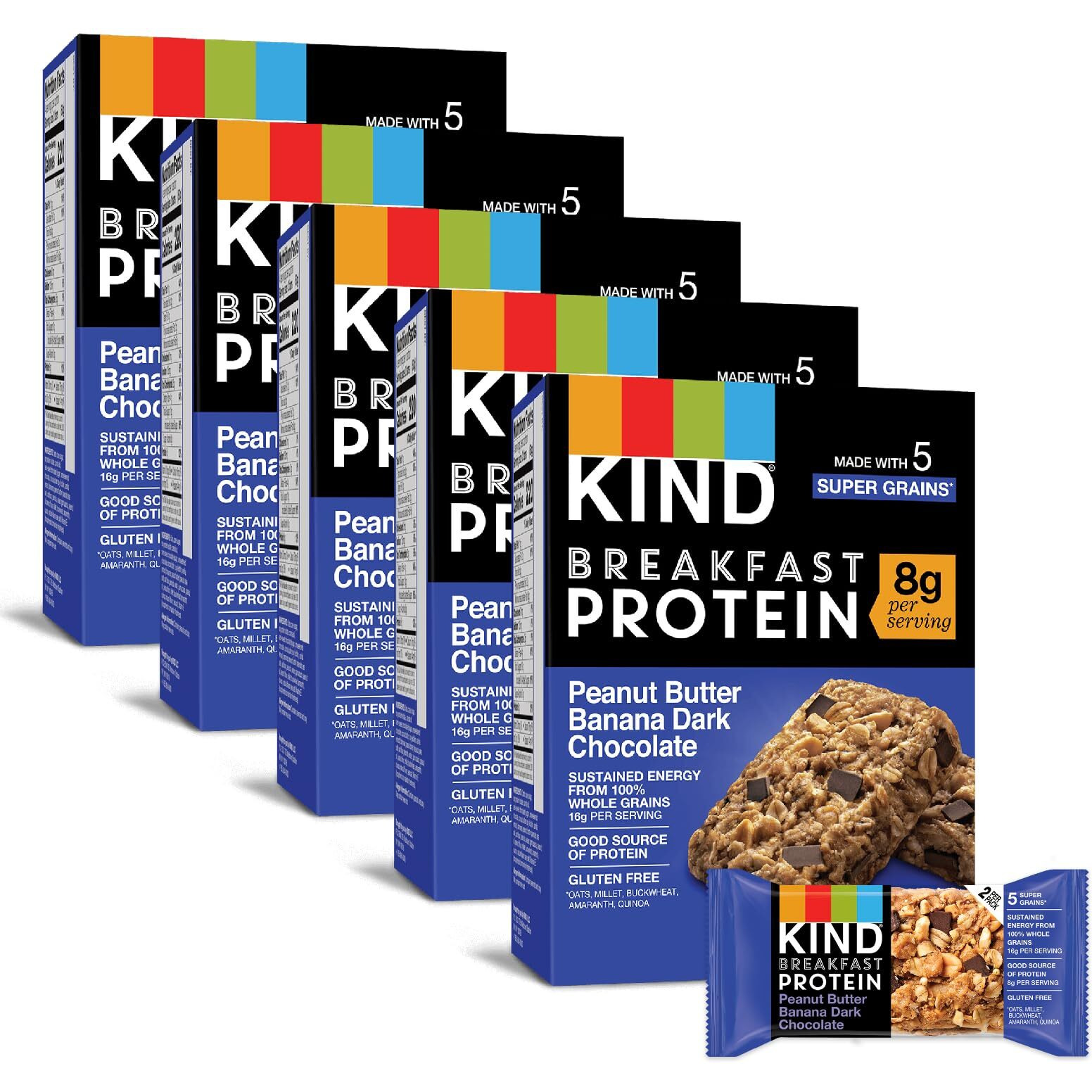 Kind Breakfast, Healthy Snack Bar, Peanut Butter Banana Dark Chocolate, Gluten Free Breakfast Bars, 8G Protein, 1.76 Oz Packs (30 Count)