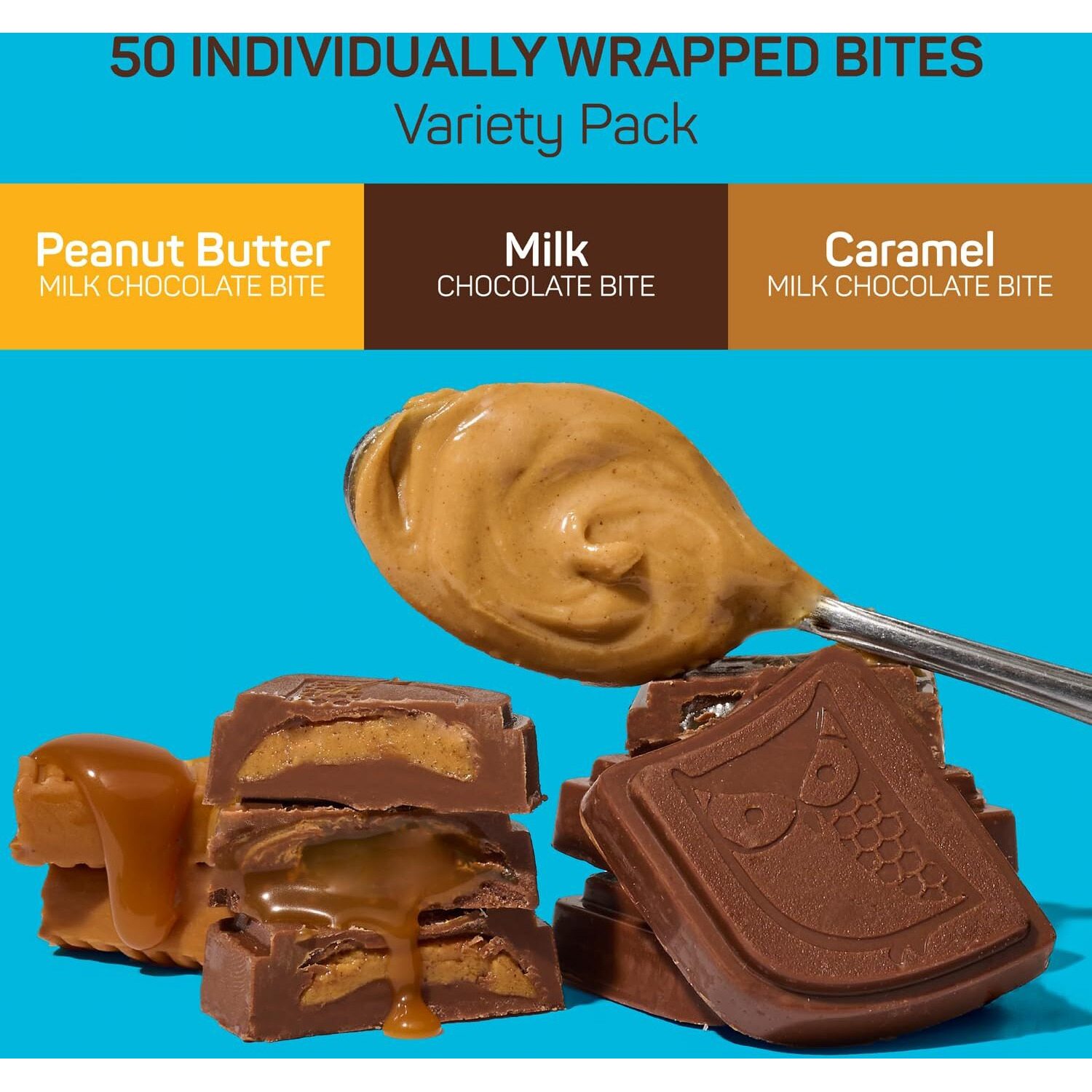 Awake - Caffeinated Chocolate Bites - Variety Pack (3 Flavors), 50 Bites - Peanut Butter, Milk, & Caramel - 50Mg Caffeine - Energy Bites - Coffee Alternative - Fairtrade, Gluten Free, Non Gmo - 0.48Oz