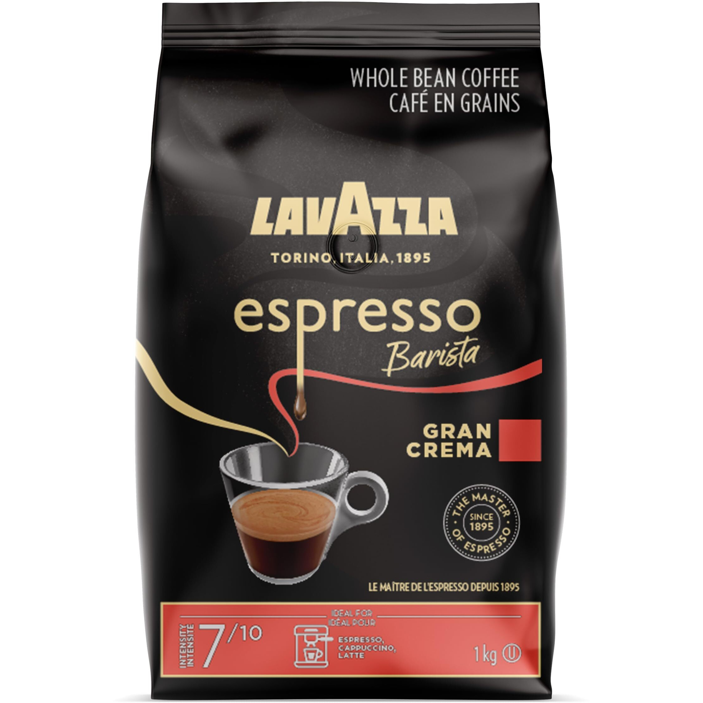 Lavazza Espresso Barista Gran Crema Whole Bean Coffee Blend, Medium Espresso Roast, 1 Kg Bag - Chocolate And Spicy Aroma