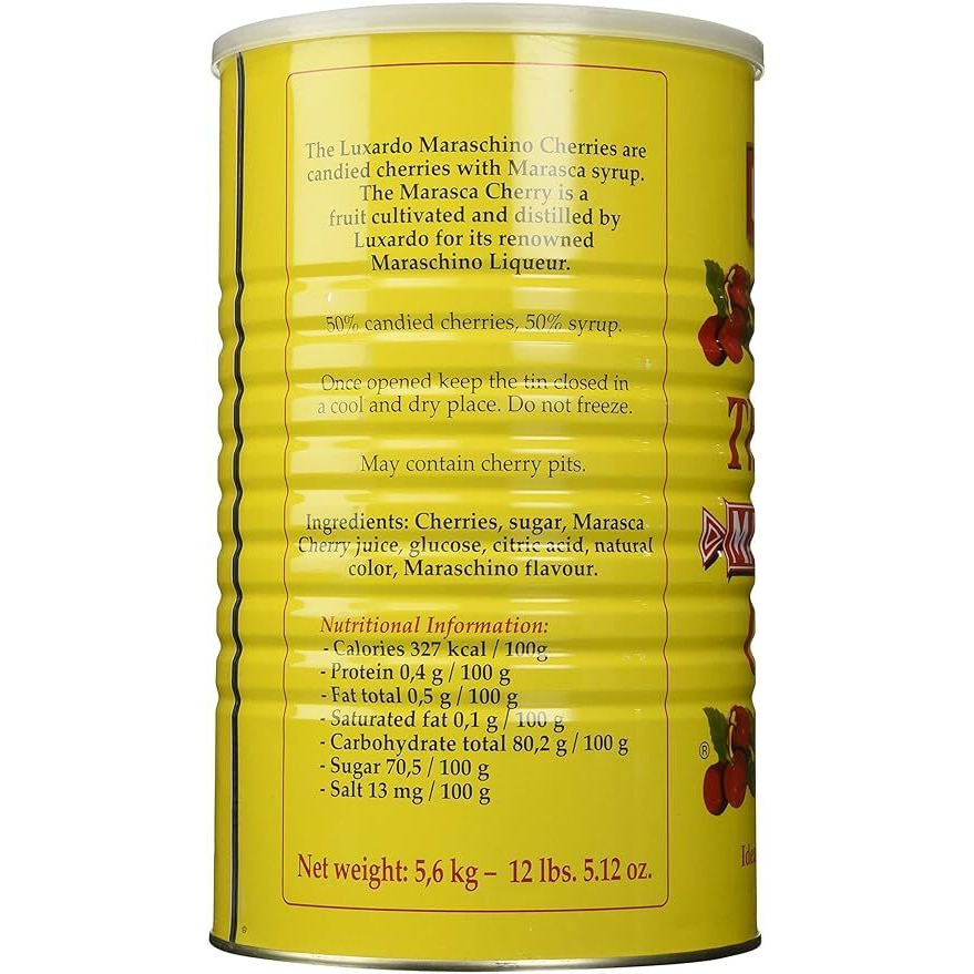 Luxardo The Original Maraschino Cherries | Gourmet Cherries | Ideal For Cocktails | Product Of Italy | Approximately 890 Cherries Per Tin - 12 Lbs Can.
