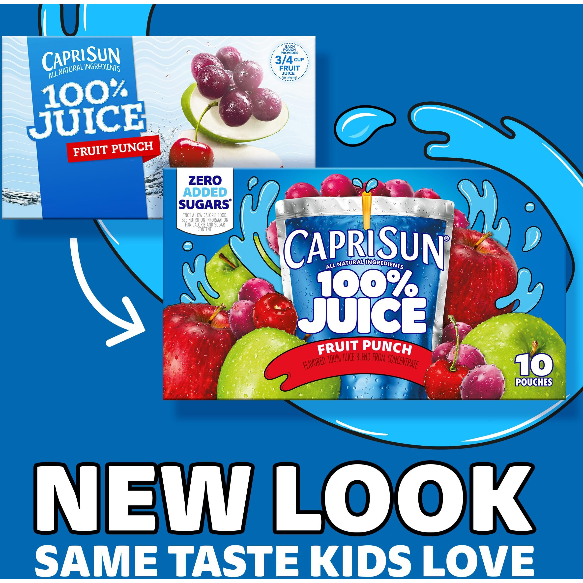 Capri Sun 100% Juice Fruit Punch Naturally Flavored Kids Juice Blend (40 Ct Pack, 4 Boxes Of 10 Pouches)