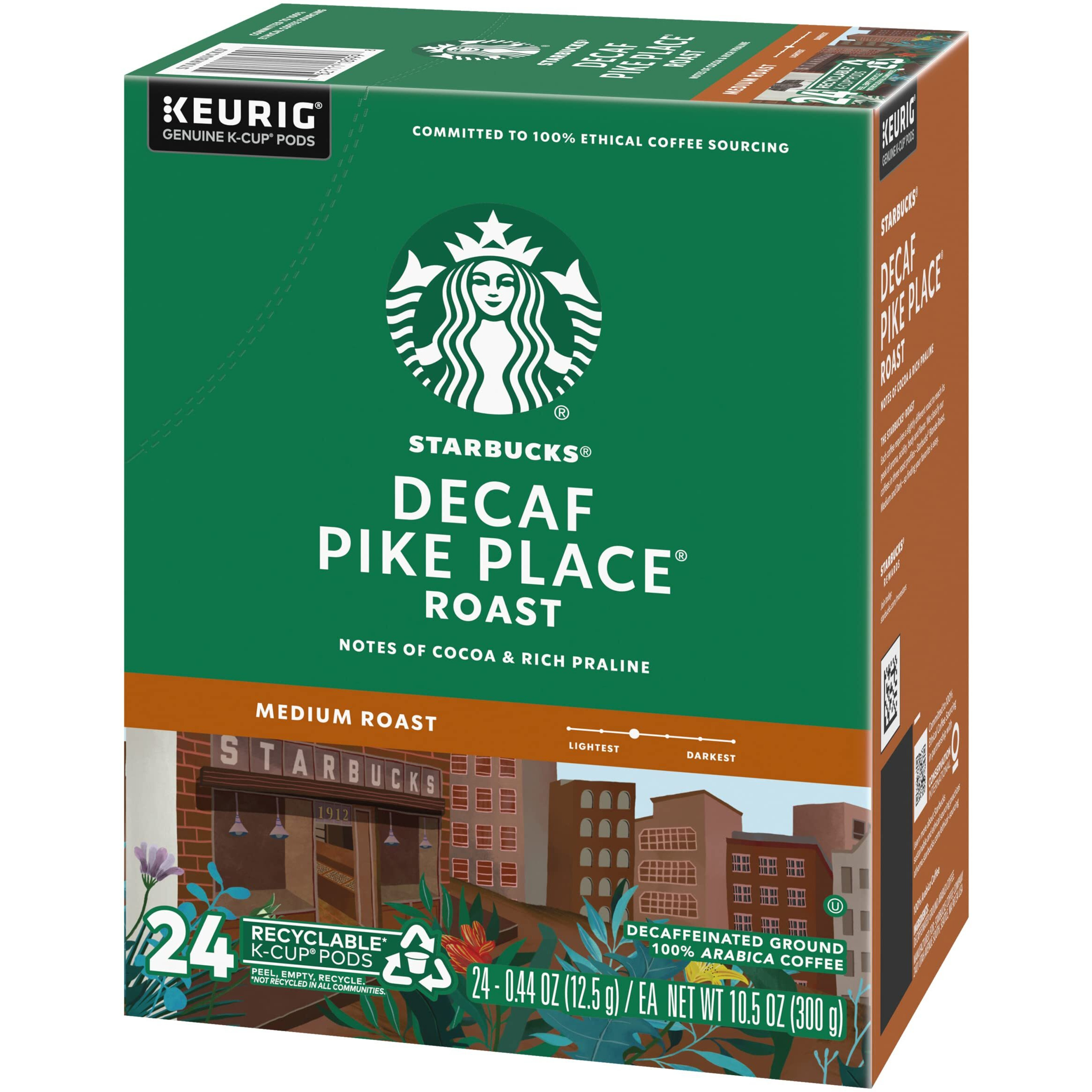 Starbucks Pike Place Decaffeinated Coffee Single-Serve K-Cup, 24 Count