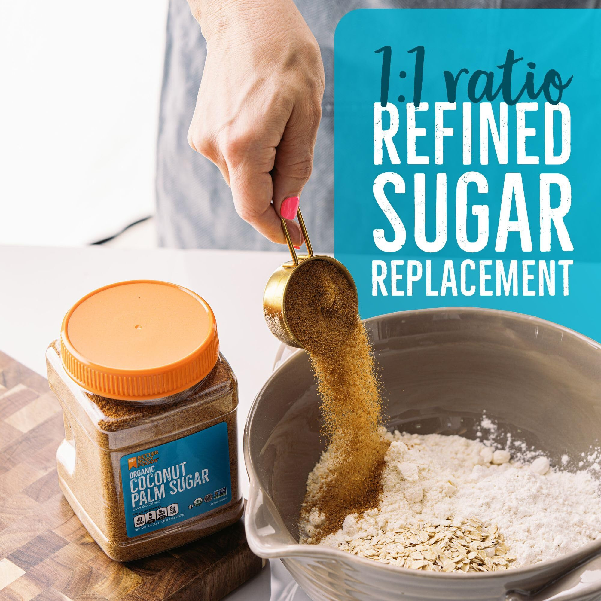 Betterbody Foods Organic Coconut Palm Sugar, Gluten-Free, Non-Gmo, Low Glycemic Sugar Substitute, 1.5 Lbs, 24 Ounce