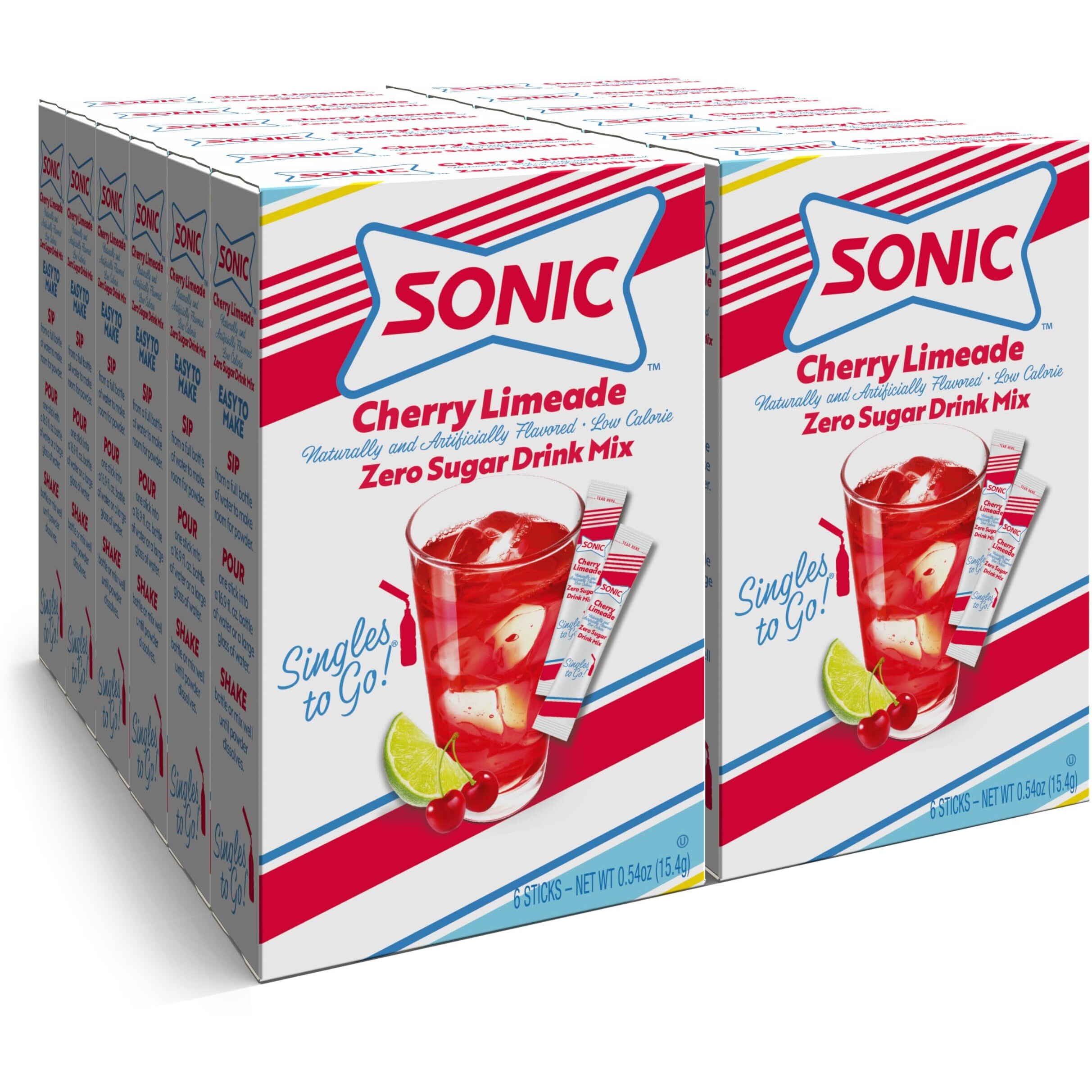 Sonic Singles To Go Powdered Drink Mix, Cherry Limeade, 6 Sticks Per Box, 12 Boxes (72 Sticks Total)