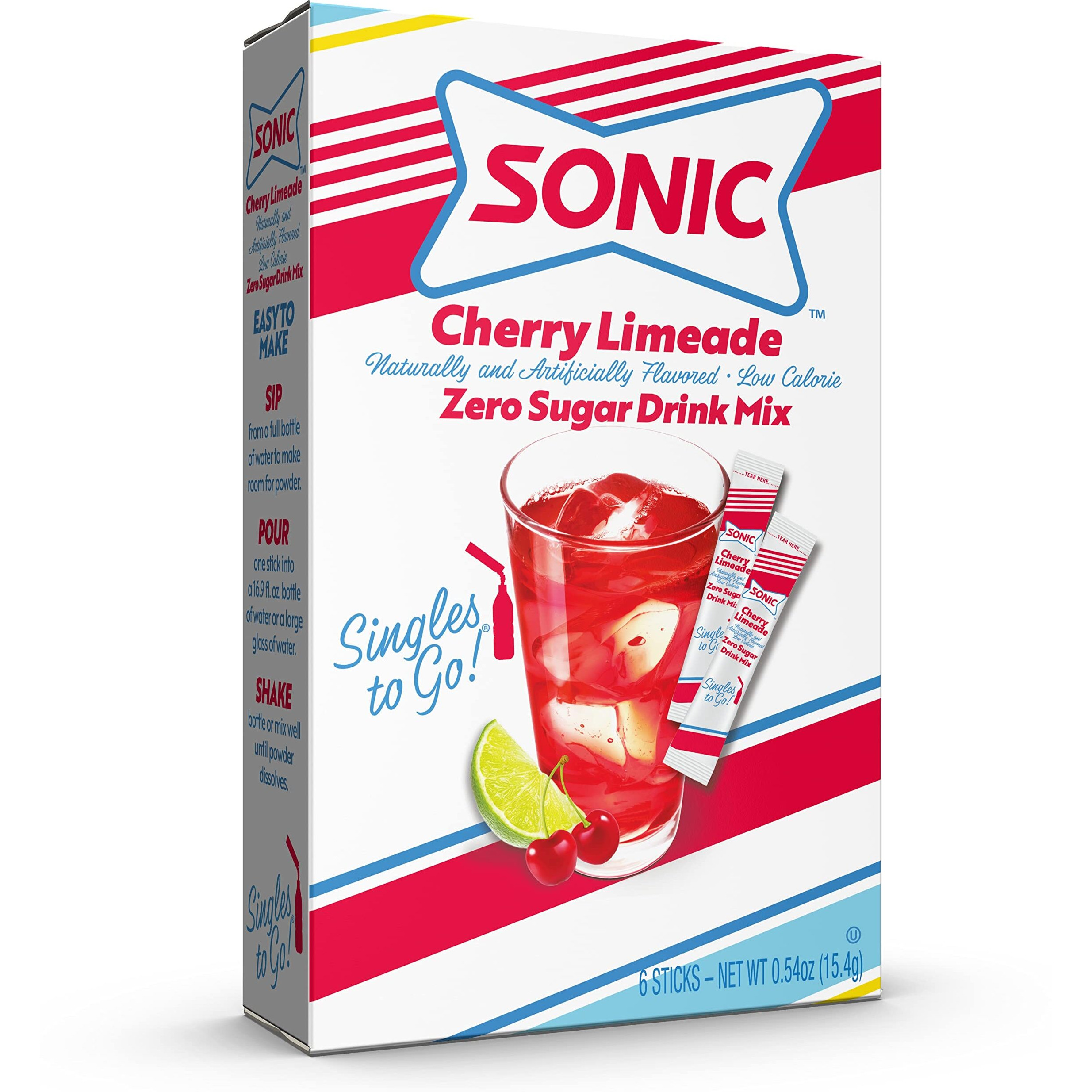 Sonic Singles To Go Powdered Drink Mix, Cherry Limeade, 6 Sticks Per Box, 12 Boxes (72 Sticks Total)