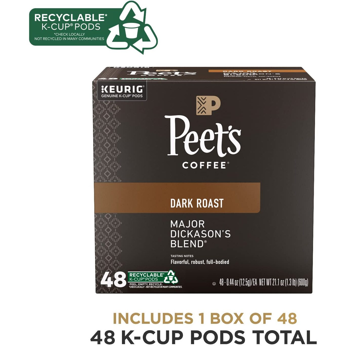 Peet's Coffee, Dark Roast K-Cup Pods For Keurig Brewers - Major Dickason's Blend 48 Count (1 Box Of 48 K-Cup Pods)