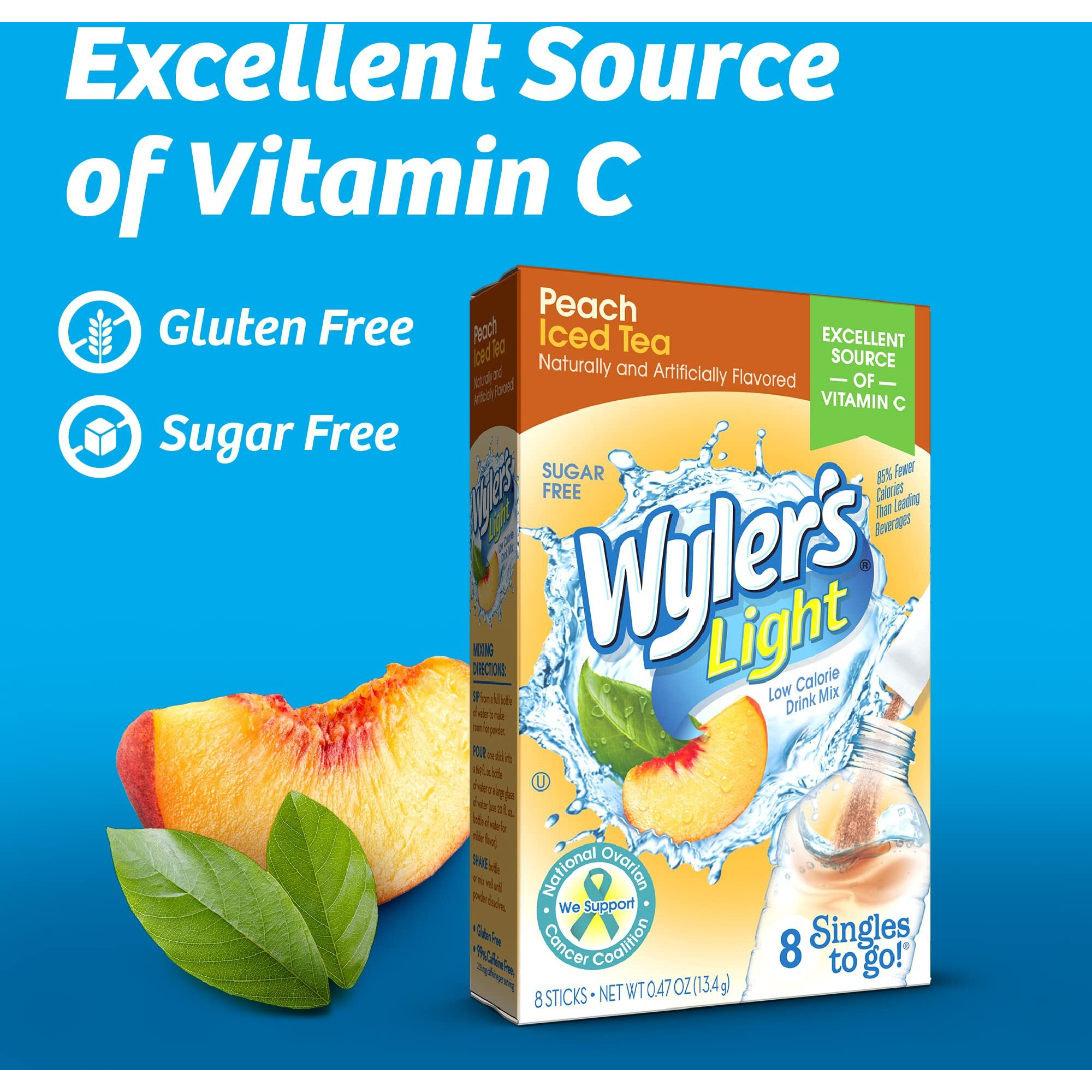 Wyler's Light Singles To Go Powder Packets, Water Drink Mix, 96 Single Servings, Peach Iced Tea, 7 Ounce (Pack Of 12), 5.64 Ounce