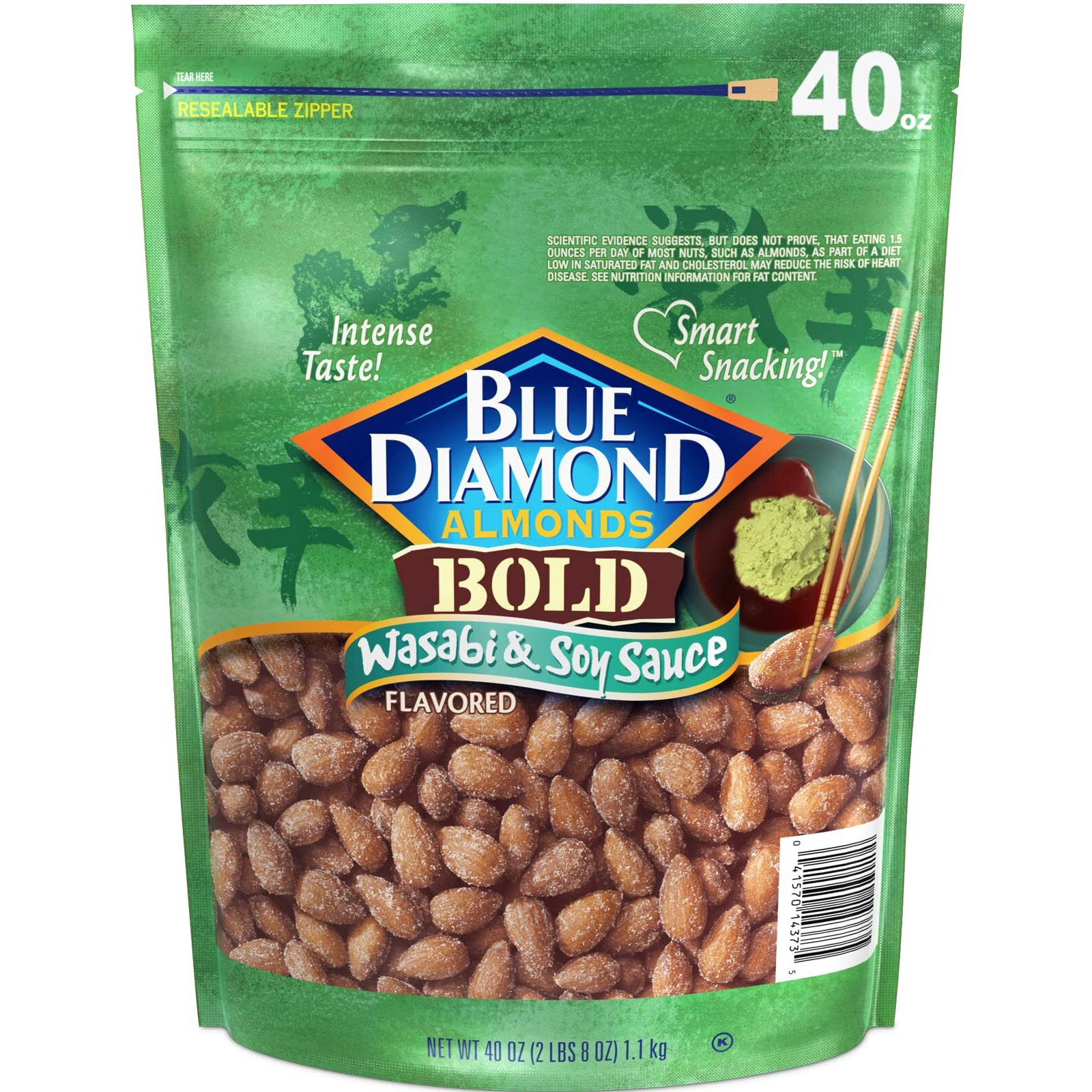 Blue Diamond Almonds Wasabi & Soy Sauce Flavored Snack Nuts, 40 Oz Resealable Bag (Pack Of 1)