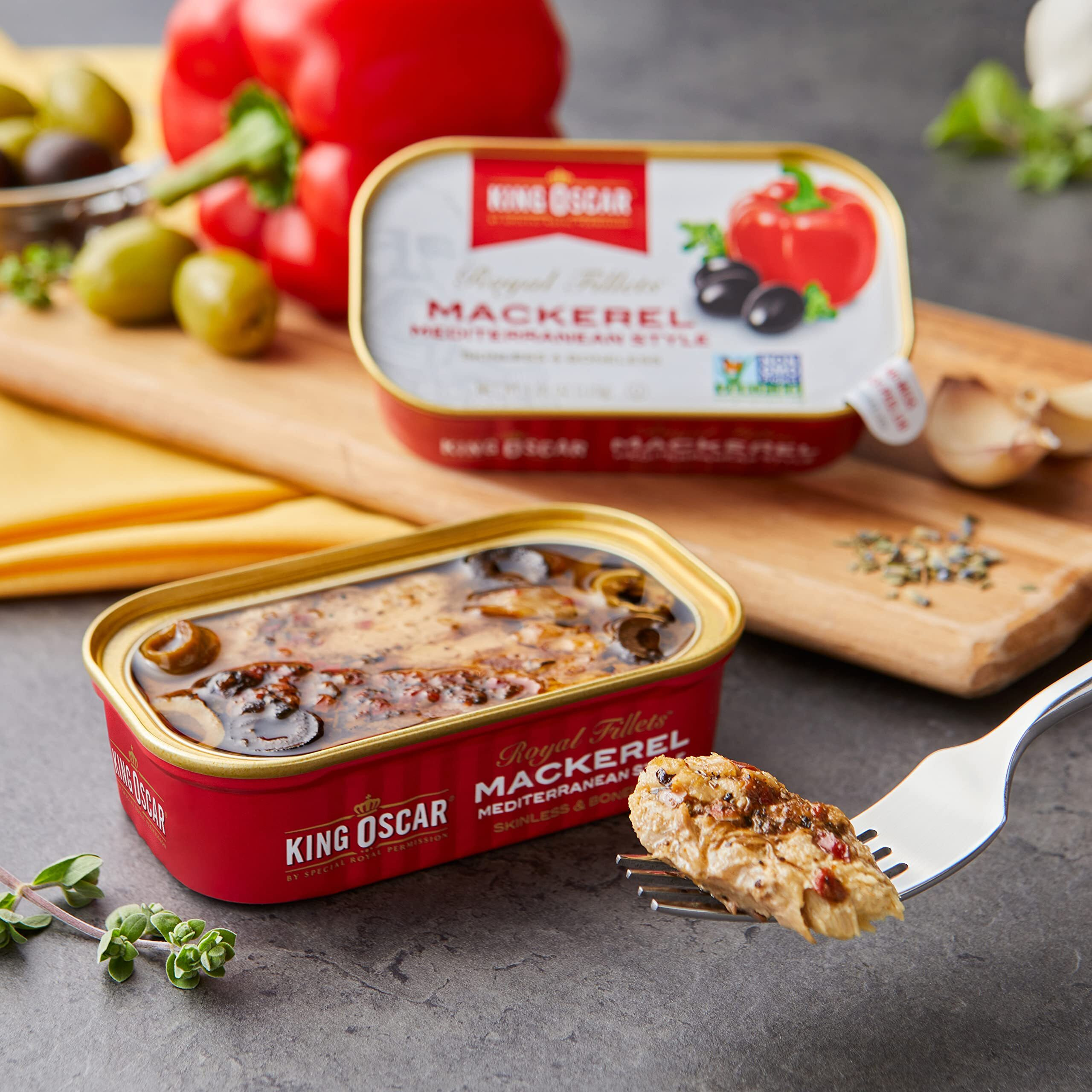 King Oscar Skinless & Boneless Mackerel Fillets, Mediterranean Style, 4.05 -Ounce Cans (Pack Of 12)