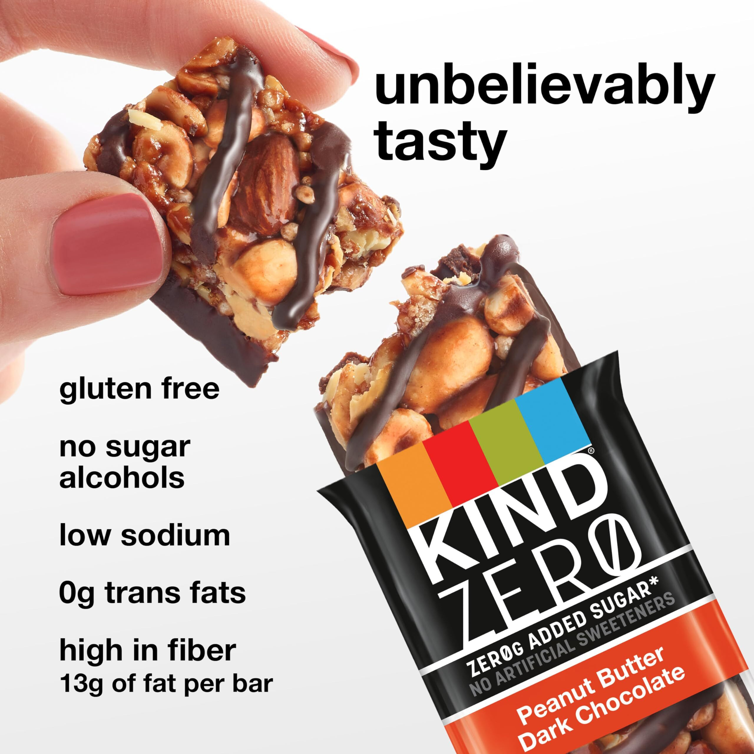 Kind Zero Added Sugar Bars, Keto Friendly Snacks, Peanut Butter Dark Chocolate, 6.2Oz Box (5 Bars)