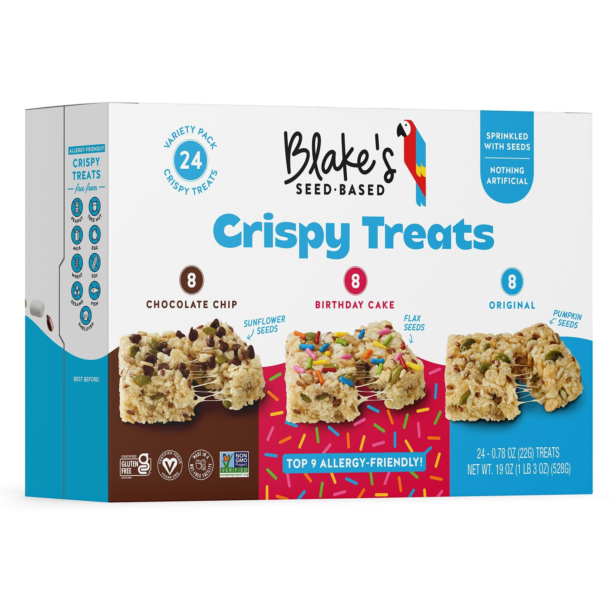 Blakes Seed Based Crispy Treats - Variety Pack (24 Count), Vegan, Gluten Free, Nut Free & Dairy Free, Healthy Snacks For Kids Or Adults, School Safe, Low Calorie Organic Soy Free Snack