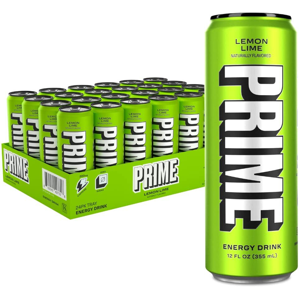 Prime Energy Lemon Lime | Zero Sugar Energy Drink | Preworkout Energy | 200Mg Caffeine With 355Mg Of Electrolytes And Coconut Water For Hydration| Vegan | Gluten Free |12 Fluid Ounce | 24 Pack
