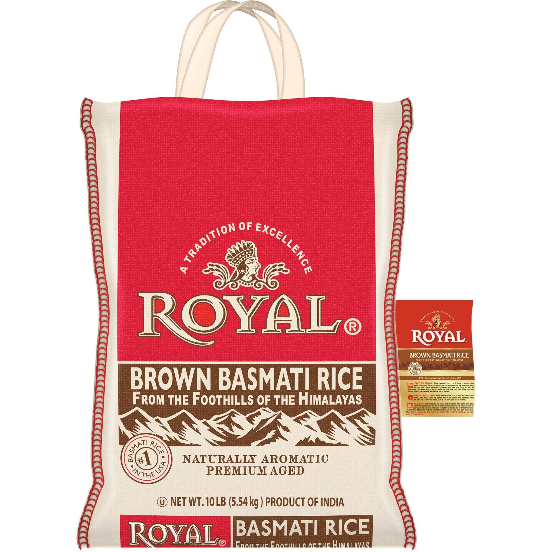Royal - Authentic Basmati Brown Rice Whole Grain, Naturally Gluten Free And Vegan - 10 Pounds