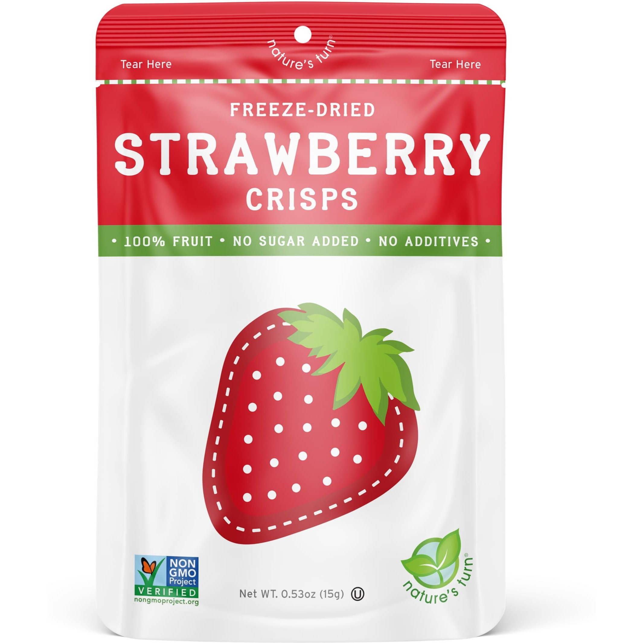 Natures Turn Freeze-Dried Fruit Snacks, Strawberry Crisps, Pack Of 12 (0.53 Oz Each)