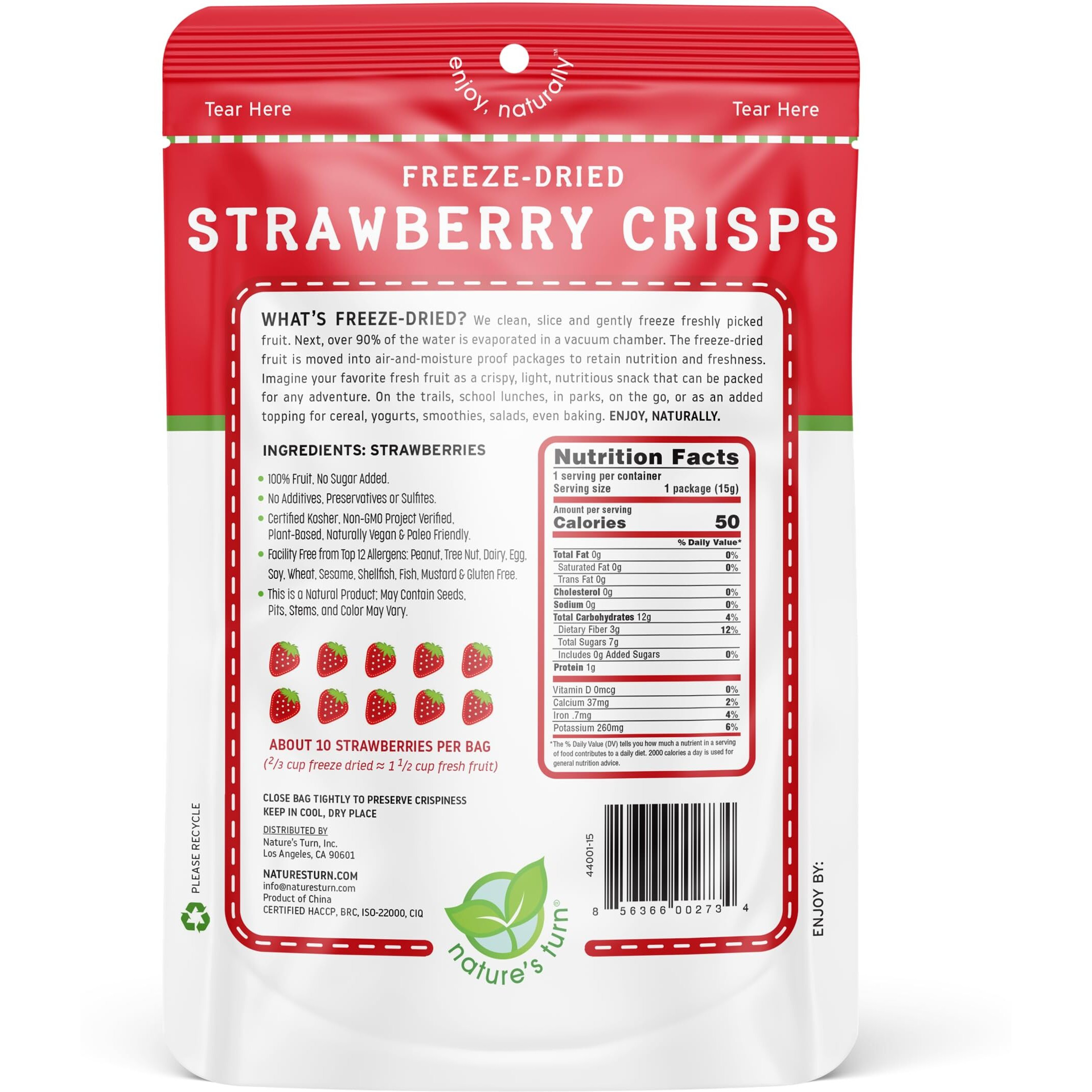 Natures Turn Freeze-Dried Fruit Snacks, Strawberry Crisps, Pack Of 12 (0.53 Oz Each)