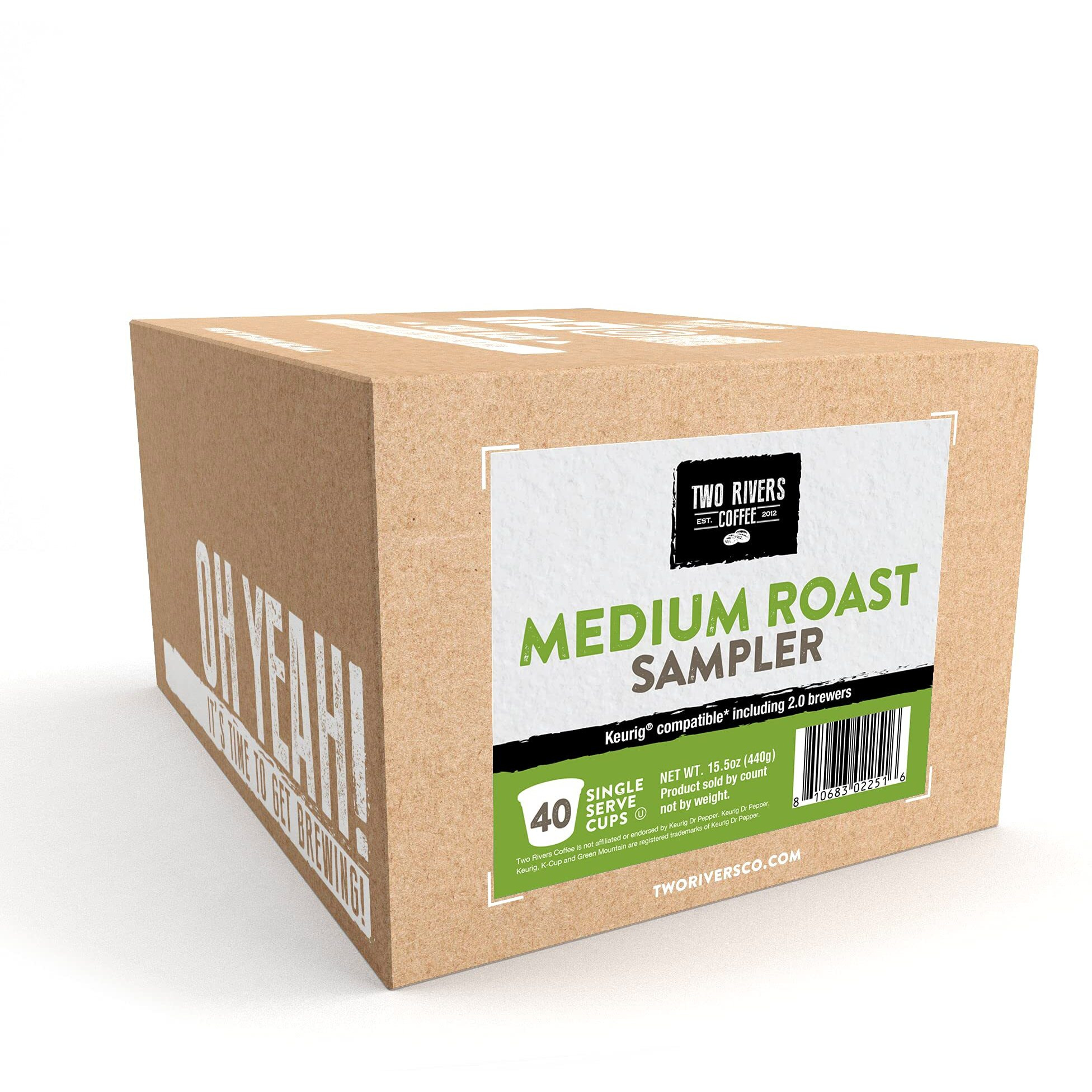 Two Rivers Coffee Medium Roast Coffee Pods, Compatible With K Cup Brewers Including 2.0, Assorted Variety Sampler Pack, 40 Count