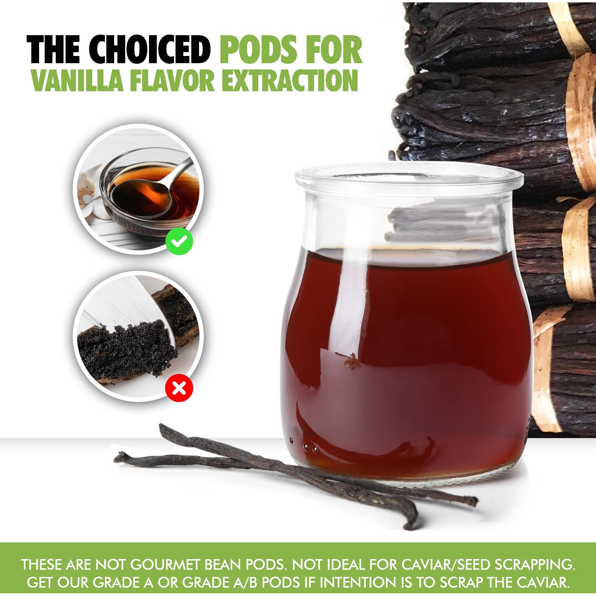 50 Madagascar Organic Vanilla Beans Grade B. Certified Usda Organic. 5""-7"" By Fitnclean Vanilla For Extract, Cooking And Baking. Whole Non-Gmo Bourbon Pods