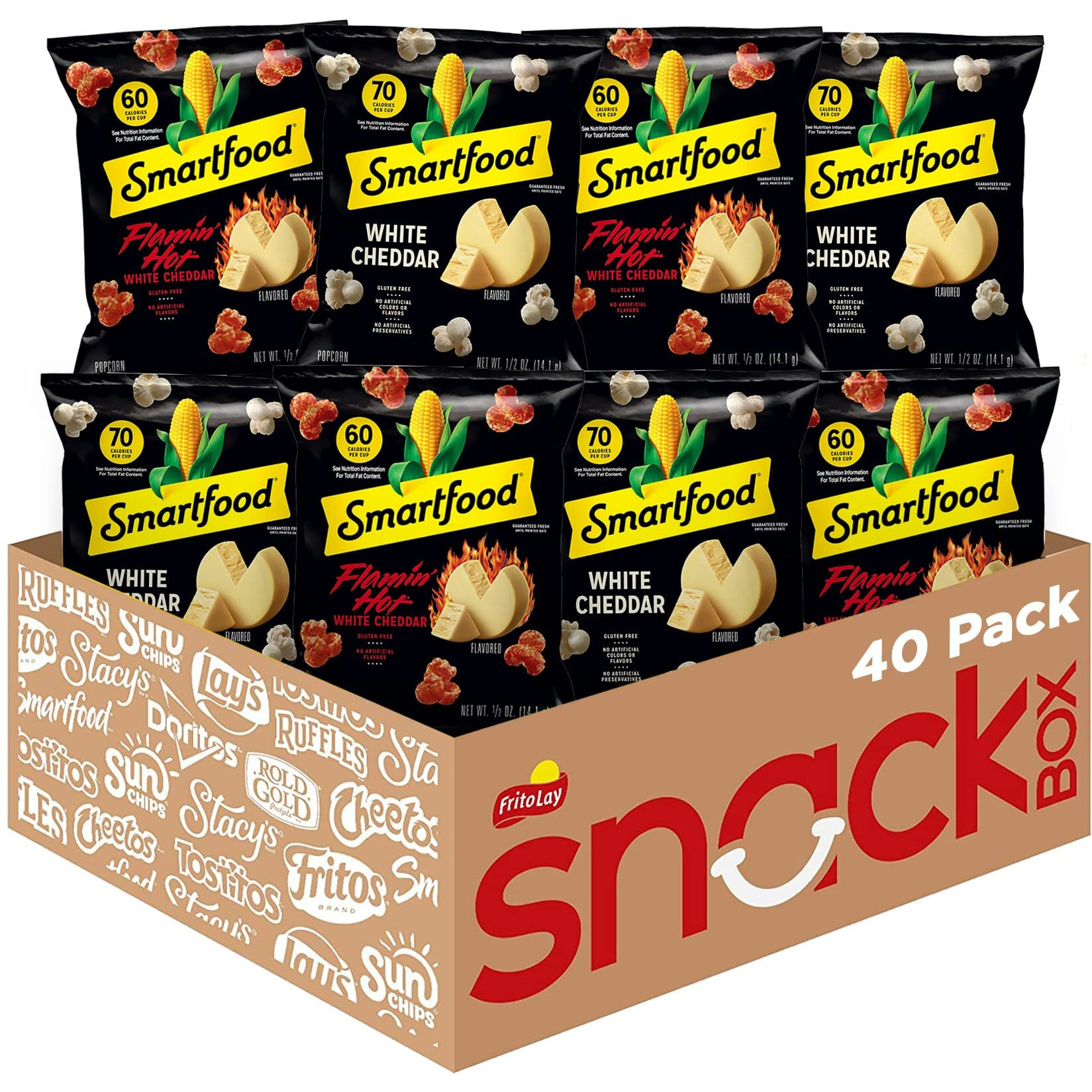 Smartfood Popcorn, White Cheddar And Flamin' Hot White Cheddar Variety Pack, 0.5 Ounce (Pack Of 40)