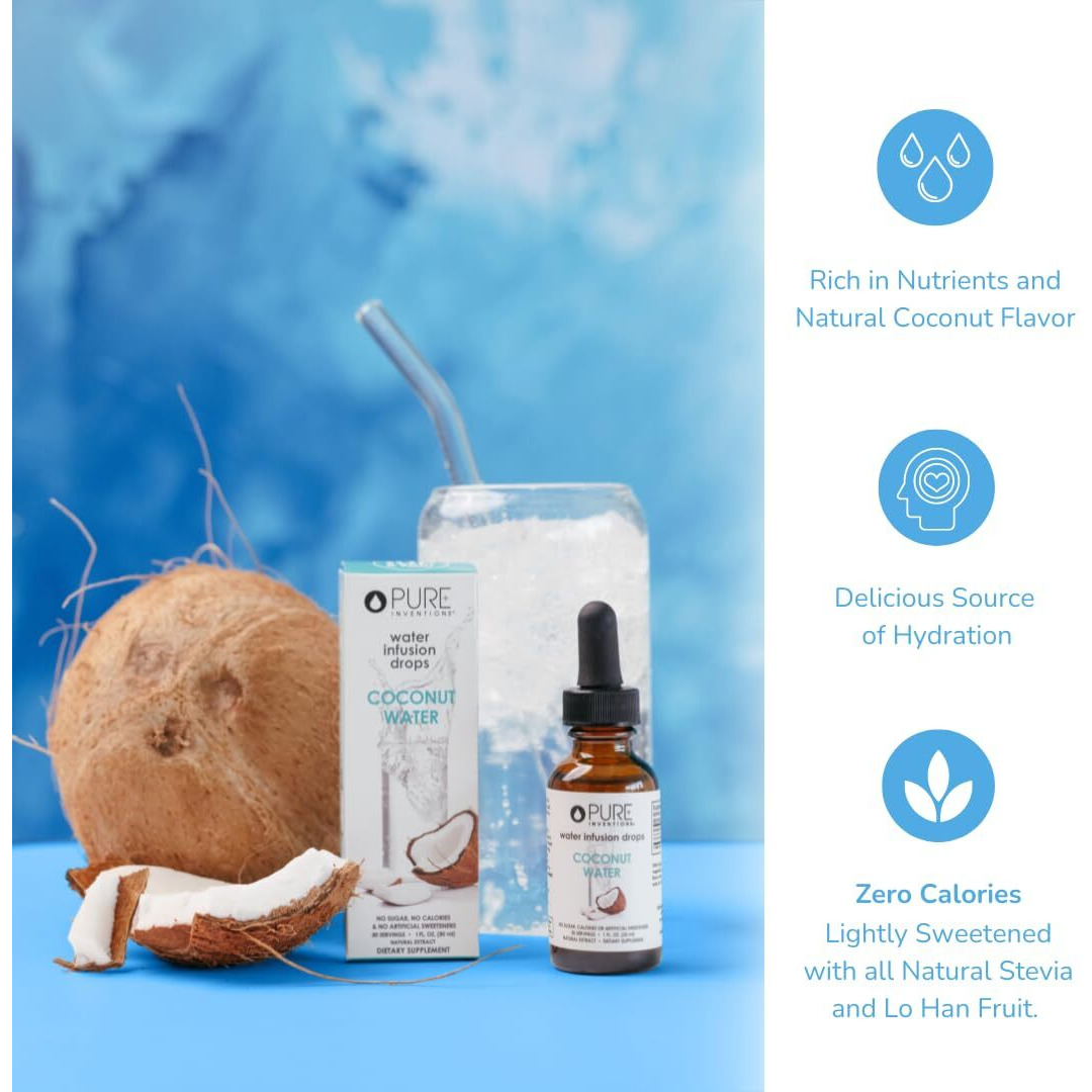 Pure Inventions - Water Infusion Drops - Coconut Water, 30 Servings, 1Oz Bottle (Package May Vary)