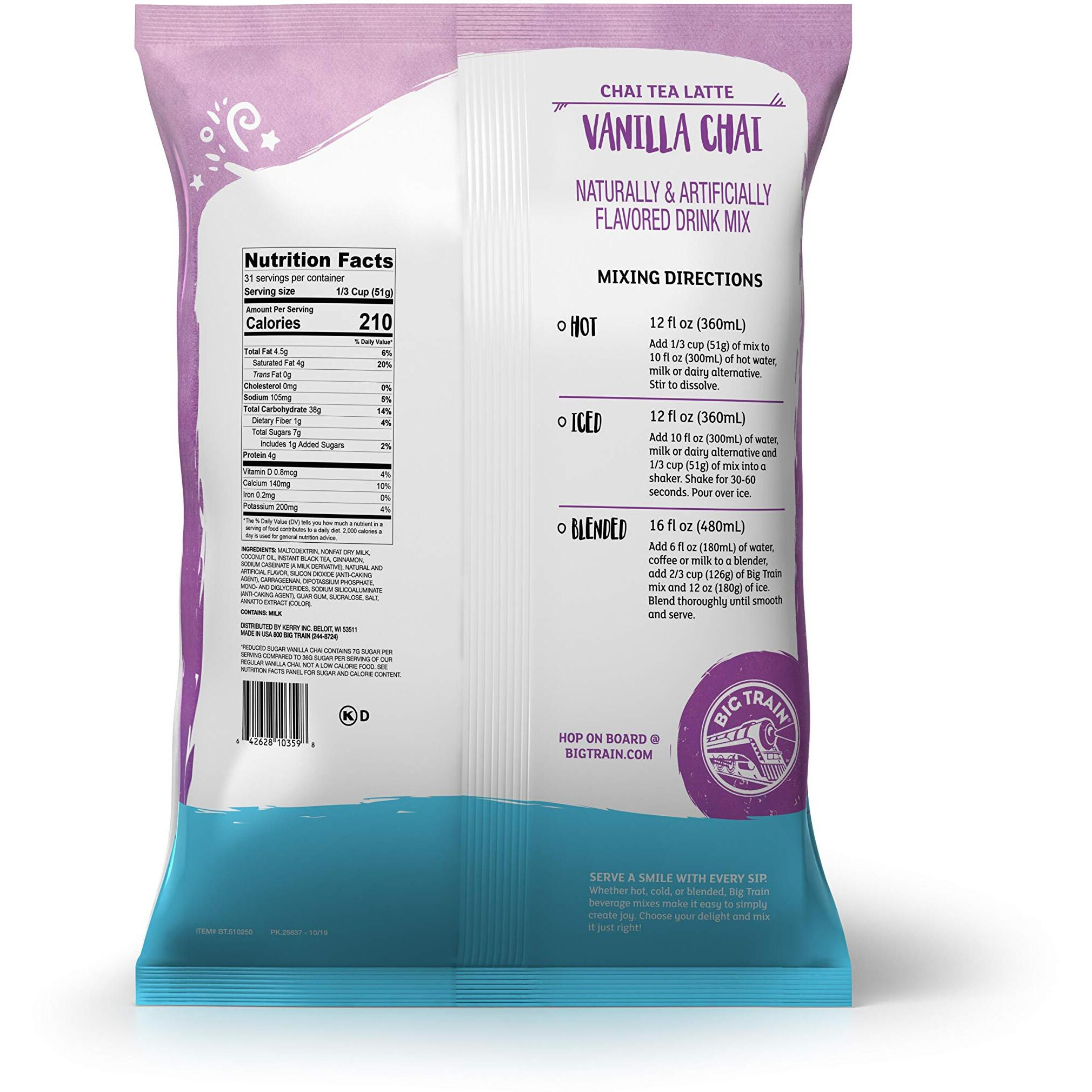 Big Train No Sugar Added Vanilla Chai Tea Latte Beverage Mix, 3.5 Pound (Pack Of 1)