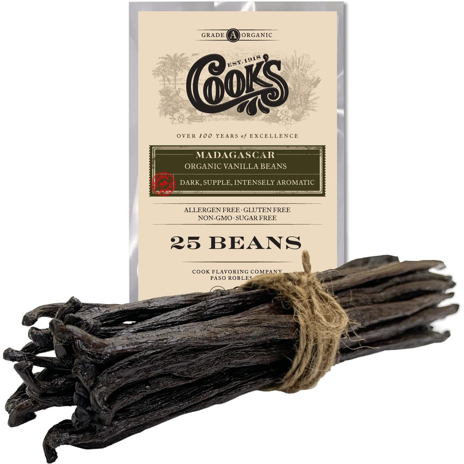 25 Organic Madagascar Whole Vanilla Beans, Grade A Vanilla Pods, Premium Vanilla Beans For Making Extract & Baking - Cooks