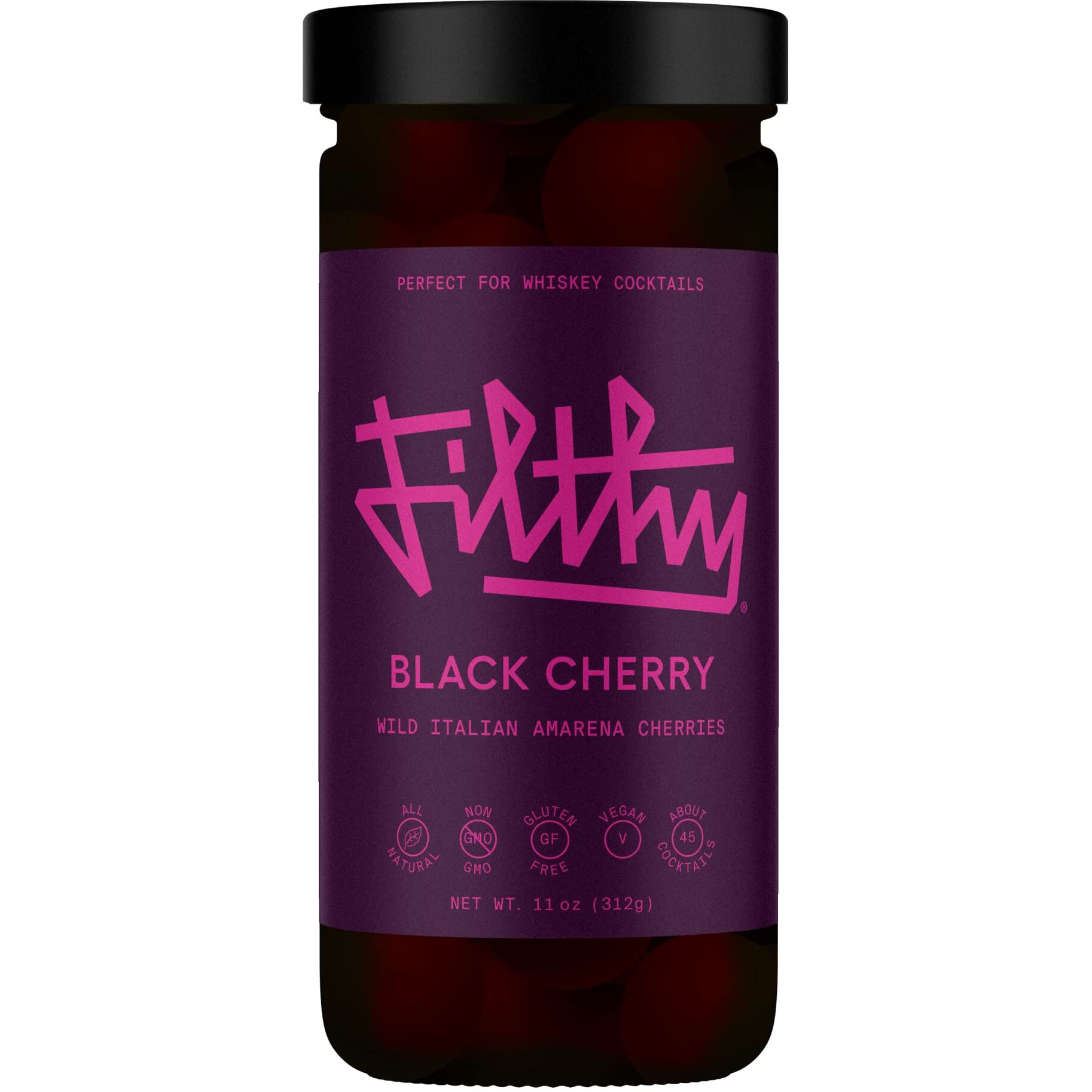 Filthy Black Amarena Cocktail Cherries, 11 Oz Jar, 45 Cherries