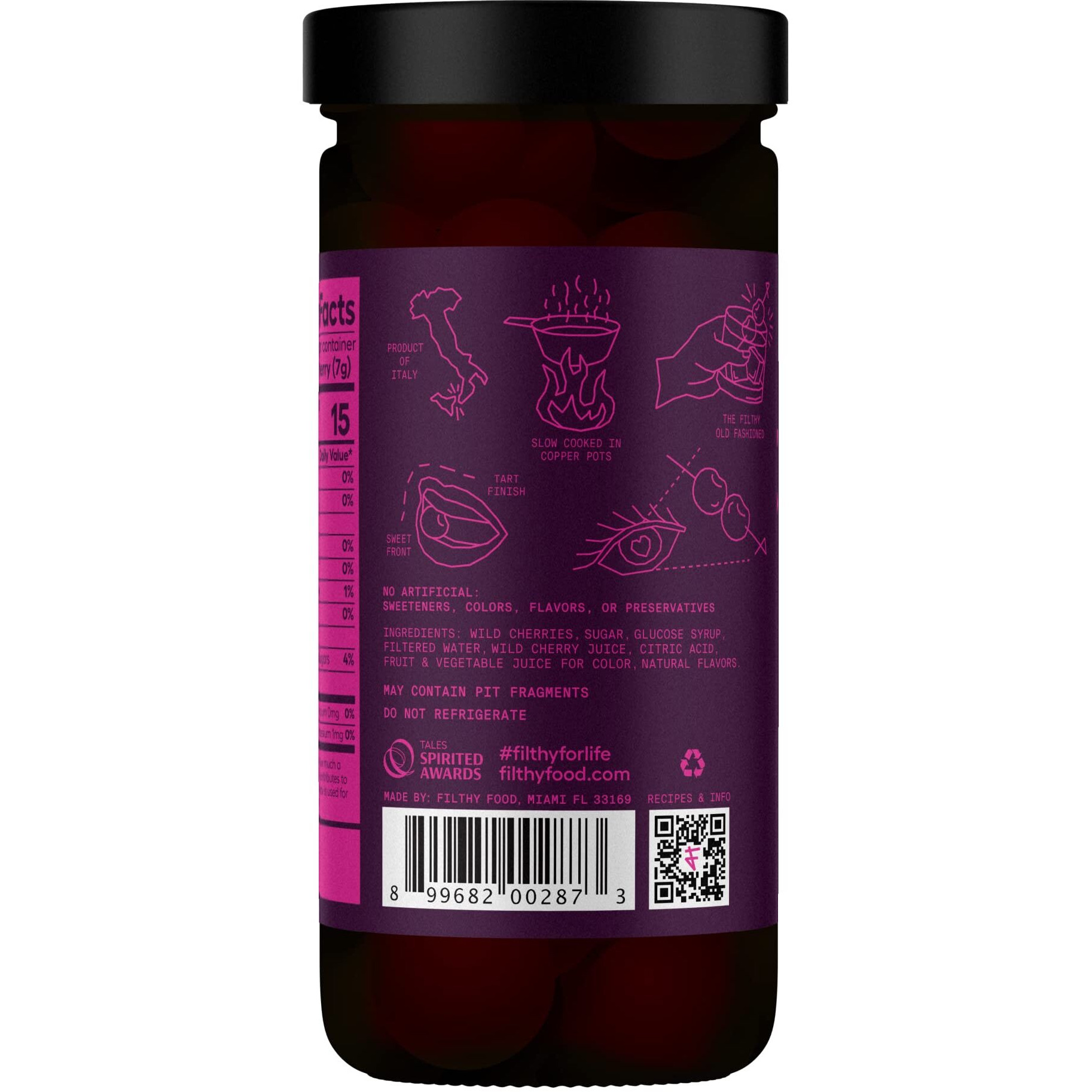 Filthy Black Amarena Cocktail Cherries, 11 Oz Jar, 45 Cherries