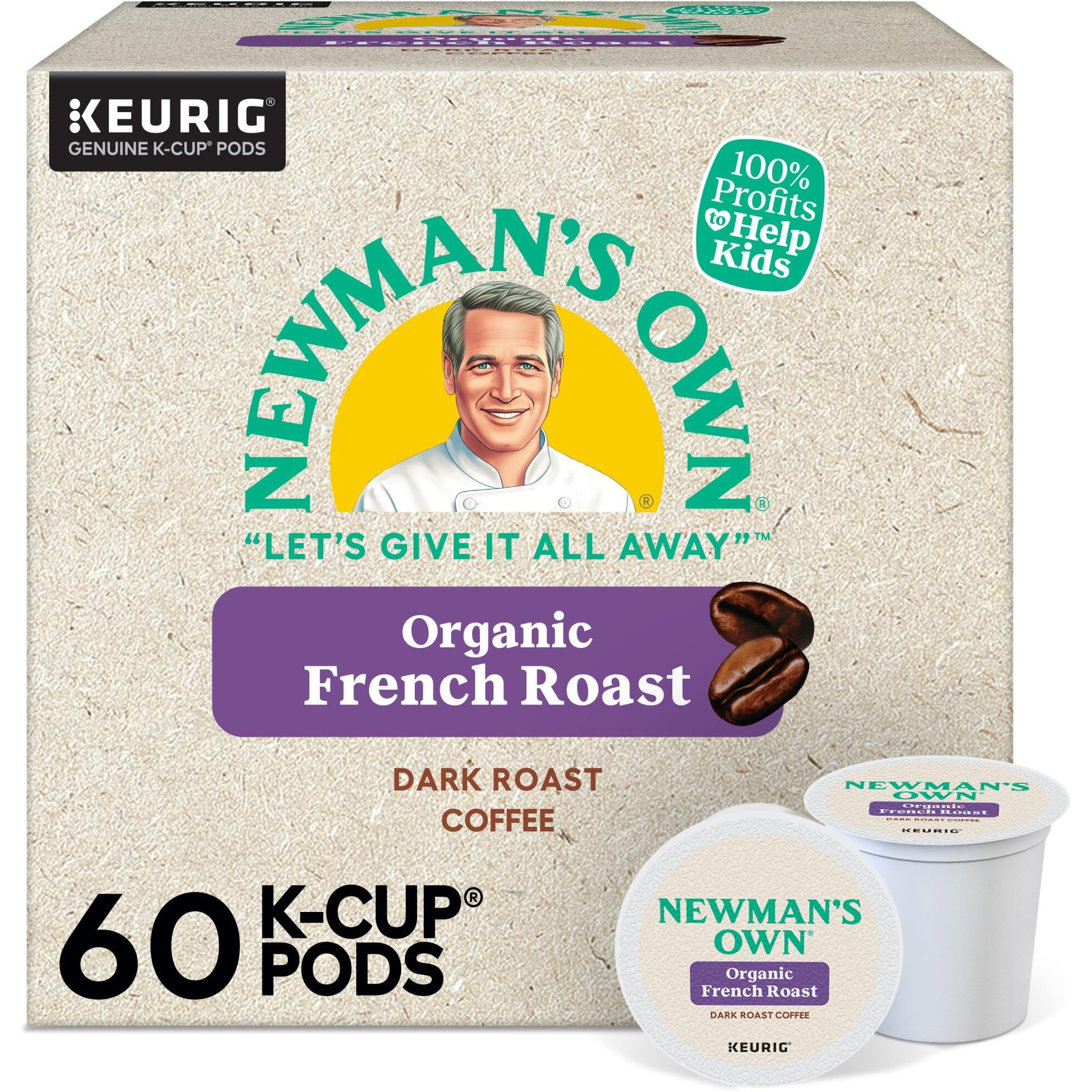 Newman's Own Organic French Roast Coffee, Keurig Single Serve K-Cup Pods, Dark Roast Coffee, 60 Count, (6 Packs Of 10)
