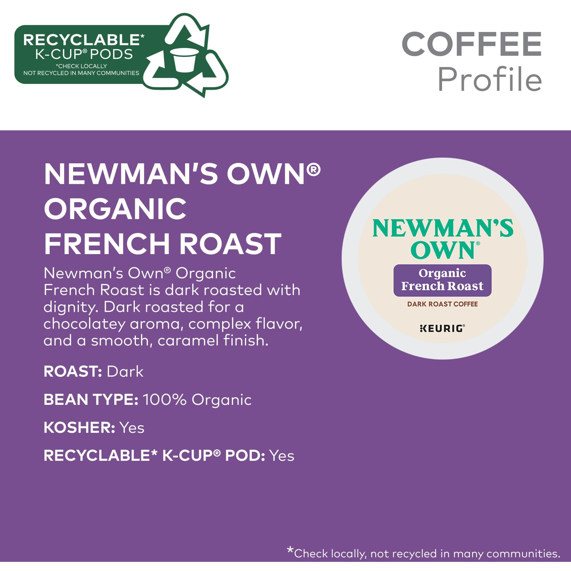 Newman's Own Organic French Roast Coffee, Keurig Single Serve K-Cup Pods, Dark Roast Coffee, 60 Count, (6 Packs Of 10)