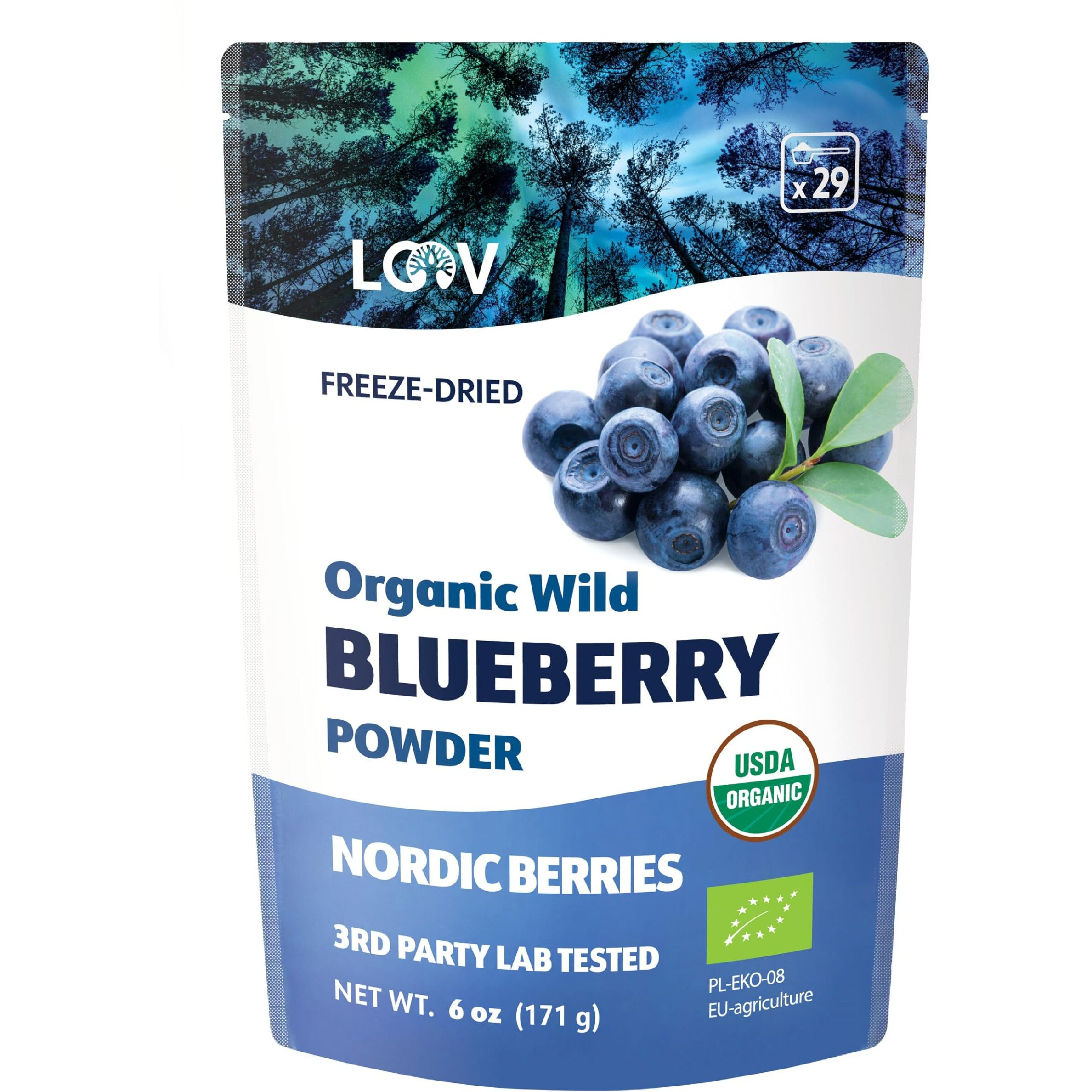 Loov Organic Wild Blueberry Powder - 29-Day Supply, 6 Oz, Good For Smoothie & Breakfast, Freeze-Dried, From Northern Europe, No Added Sugar