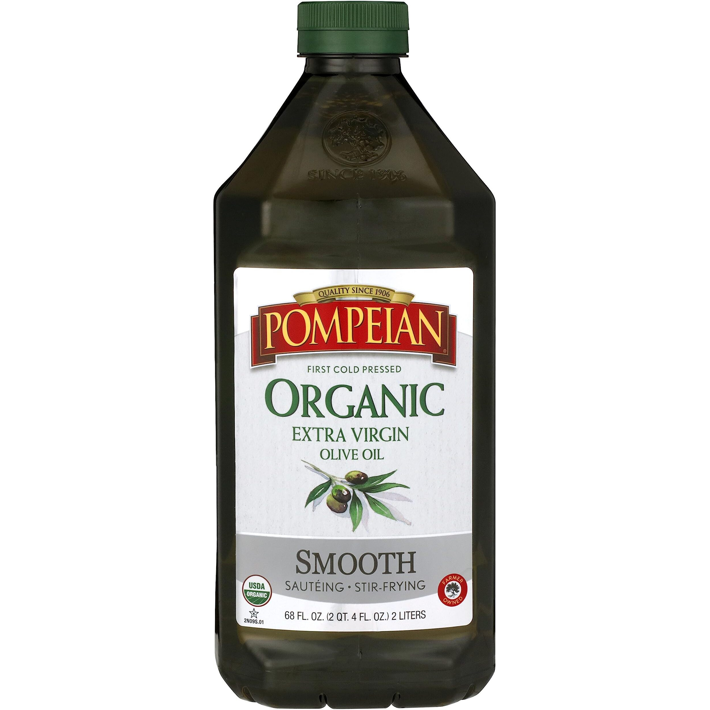Pompeian Usda Organic Smooth Extra Virgin Olive Oil, First Cold Pressed, Smooth, Delicate Flavor, Perfect For Saut  Ing & Stir-Frying, 68 Fl. Oz.