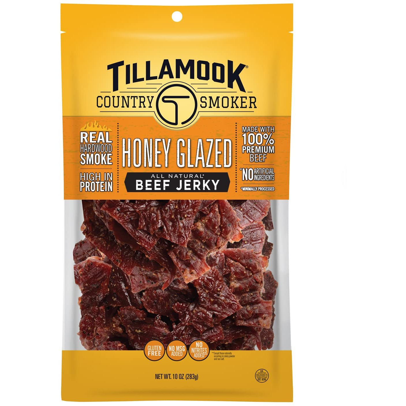 Tillamook Country Smoker Real Hardwood Smoked Beef Jerky, Honey Glazed, 10 Ounce